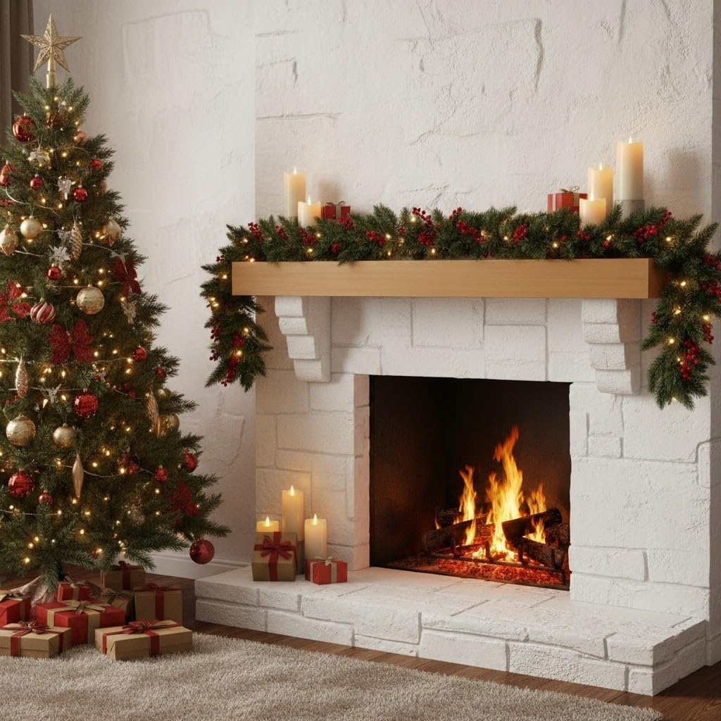 60'' Fir Wood Wall-Mounted Fireplace Mantel Shelf – Extra-Long Floating Mantel with Invisible Bracket, 9" Thick, 70LBS Capacity, for Fireplace Mantle & Home Decor (Living Room, Kitchen) (Light Brown)
