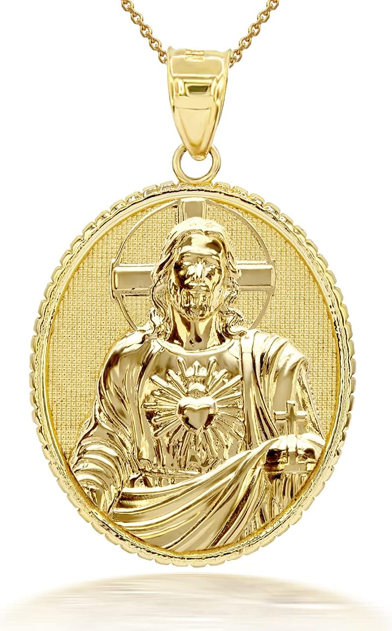 Religious Jewelry 10k Gold Sacred Heart Of Jesus Christ Oval Medal Pendant Necklace