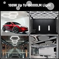 Vista 8 de Luz de garaje hexagonal - Luces LED hexagonales, alto brillo 566W 70750LM 6500K luces de panal súper brillantes para garaje, sótano, almacén, tienda