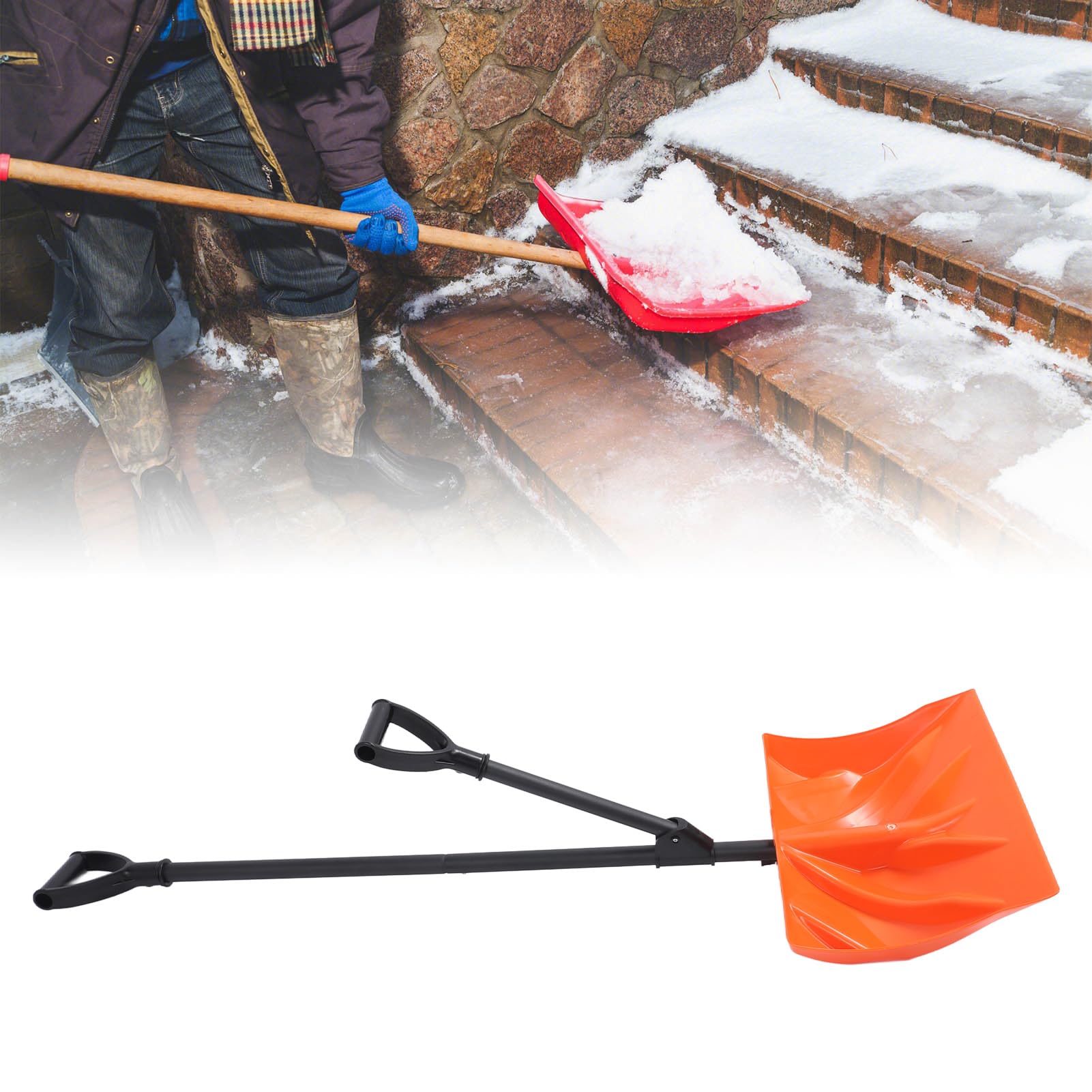 Pala da Neve, Pala per Rimozione Neve in Metallo Ad Alta Resistenza, Pala per Cereali Portatile con Manico Antiscivolo per Giardino Esterno, Campeggio