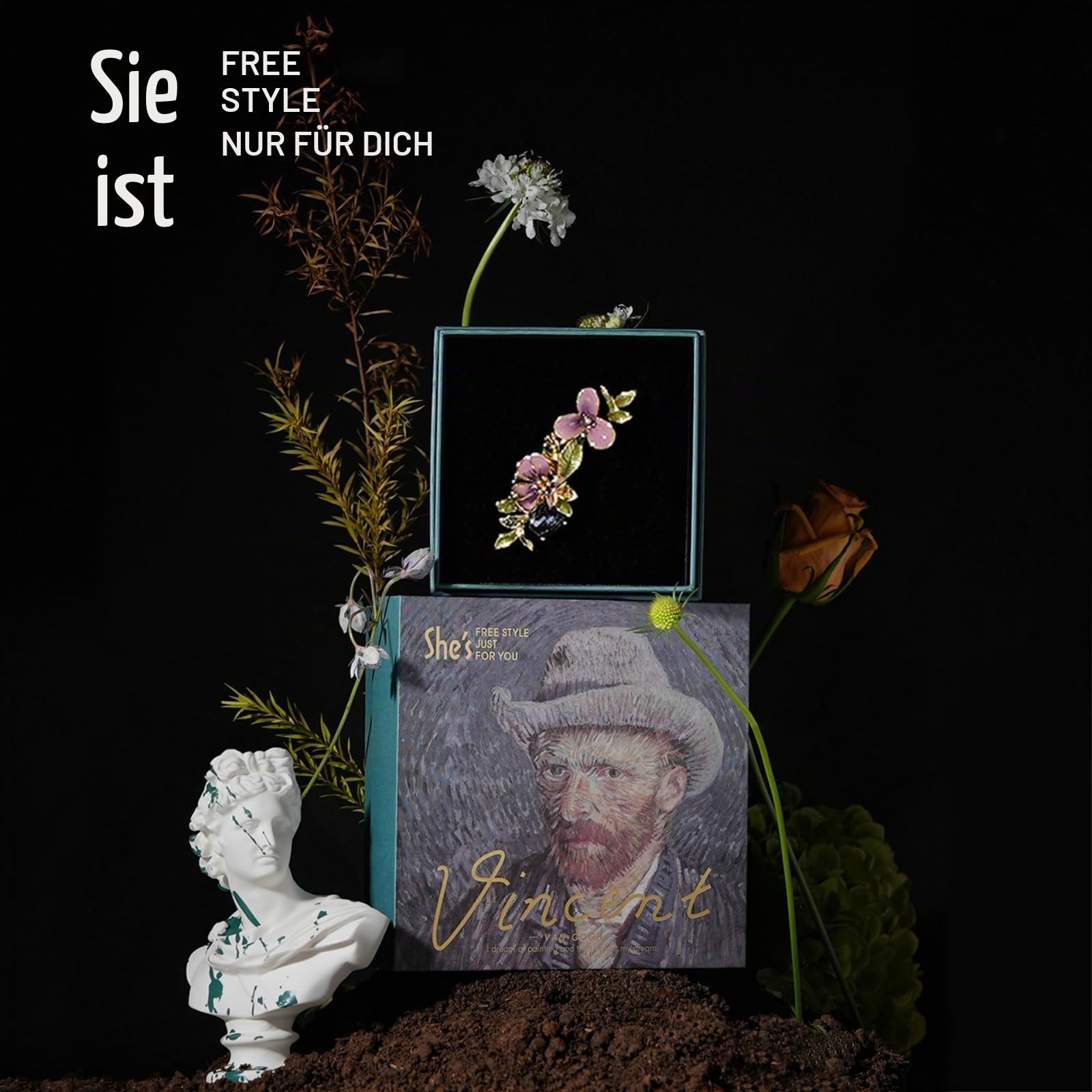 Iris Blumen-Brosche für Damen, handgetropfter, ölemaillierter Schmuck mit künstlichen Kristallen, grünes Blatt Sicherheitsnadel