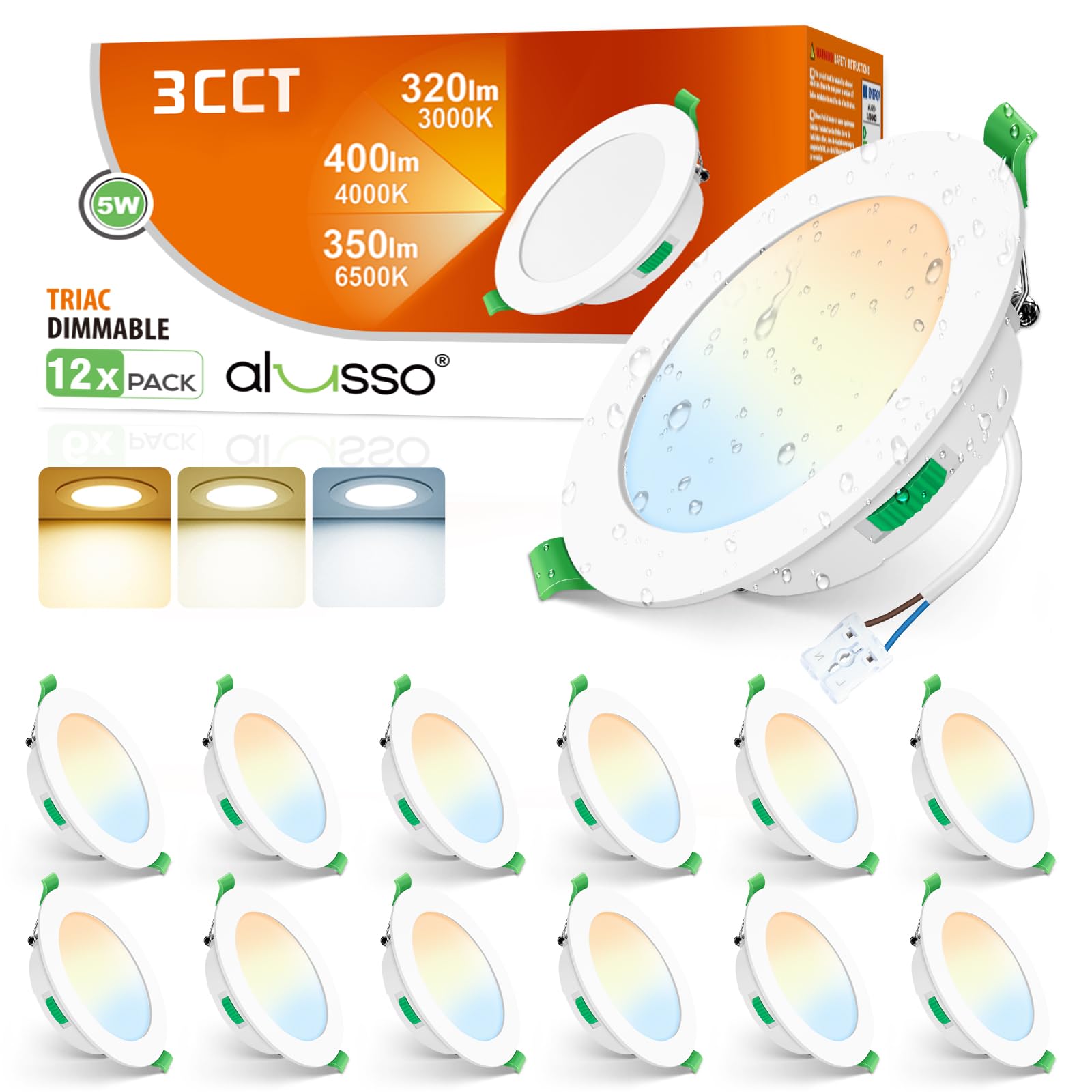 ALUSSO LED Spot Encastrable Extra Plat 5W 400 Lumen Dimmable 3000K 4000K 6500K IP44 Lot de 12