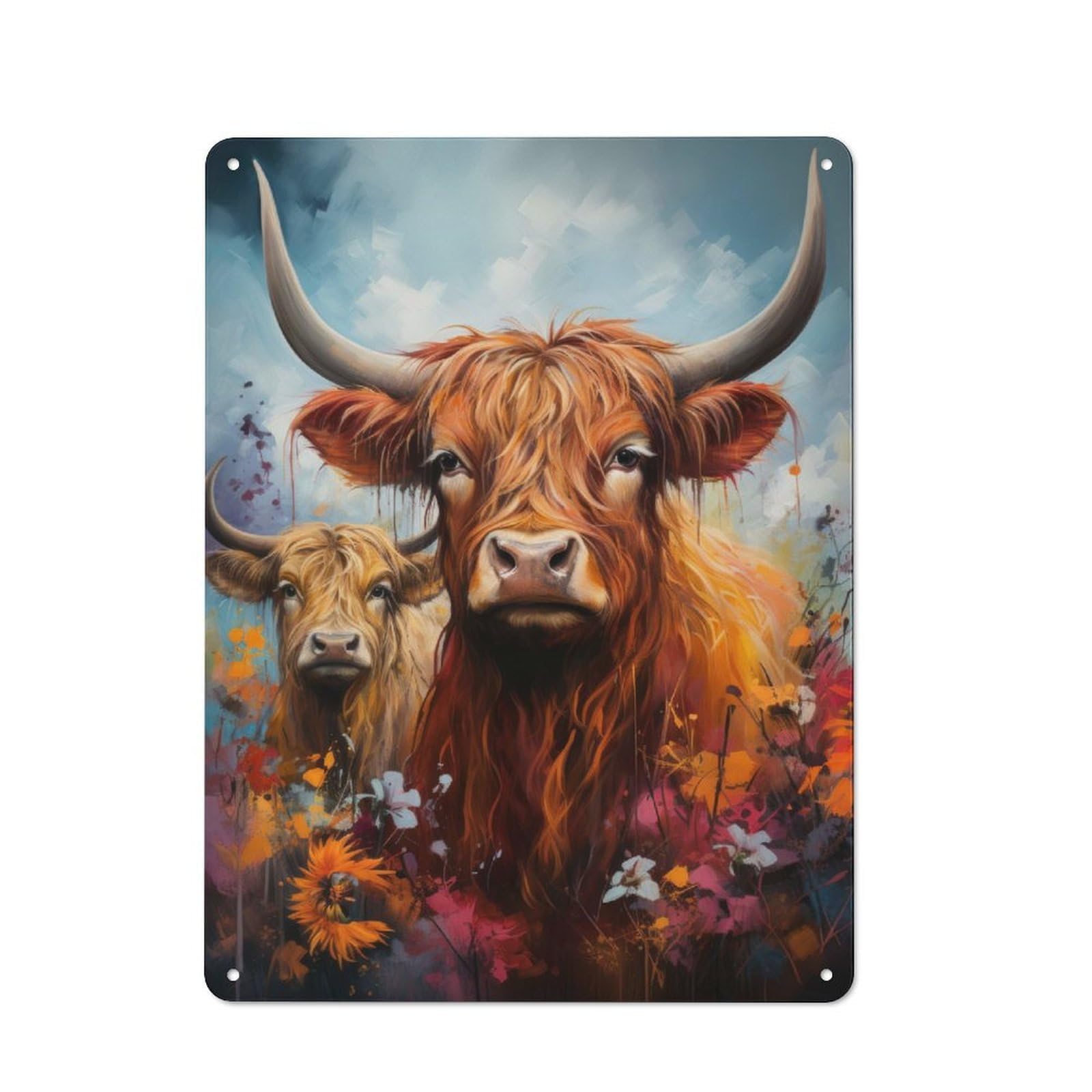 Junmoney Style-5 Highland Cow And Calf Printed Metal Sign 40X30cm For Café Or Home Bar, For Kitchen And Home Bar Decor, For Cafés, Pubs And Restaurants