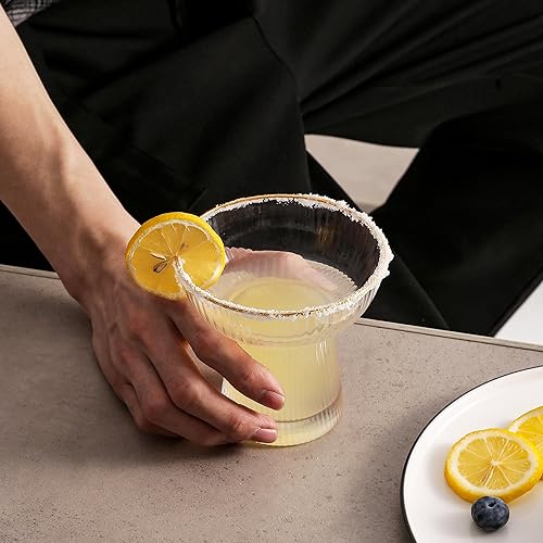 Miniatura 4 de Lysenn Juego de 4 vasos de Margarita sin tallo, elegantes vasos de cóctel con rayas verticales, cristalería soplada a mano de primera calidad para