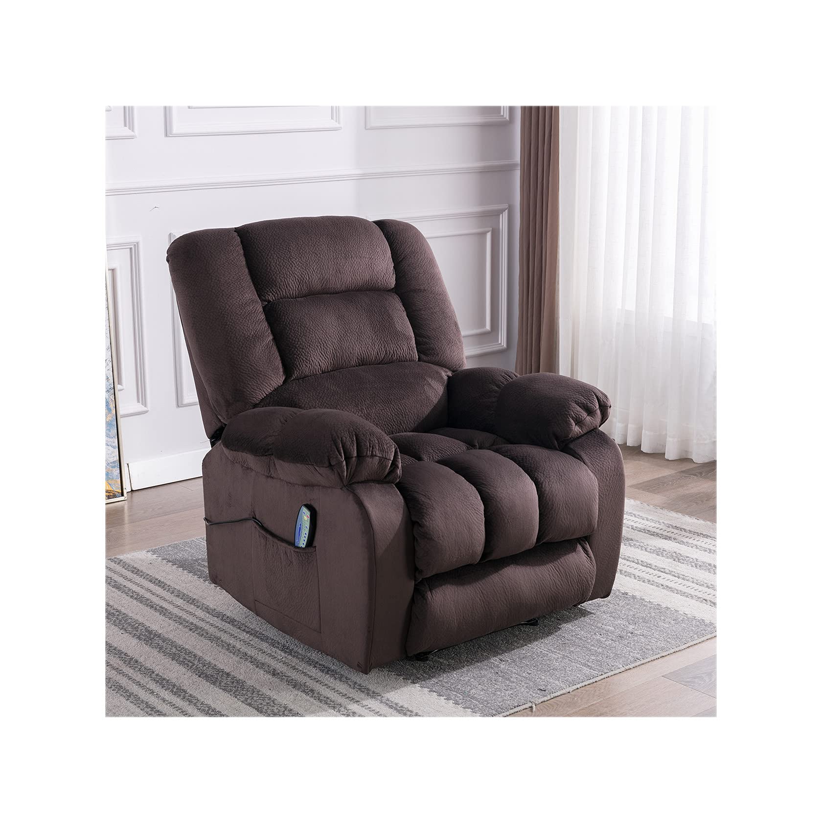 SuoANI Fabric Massage Recliner with Heat and Vibration, Modern Lounge Chair Overstuffed Sofa Reading Chair Home Theater Seating for Living Room