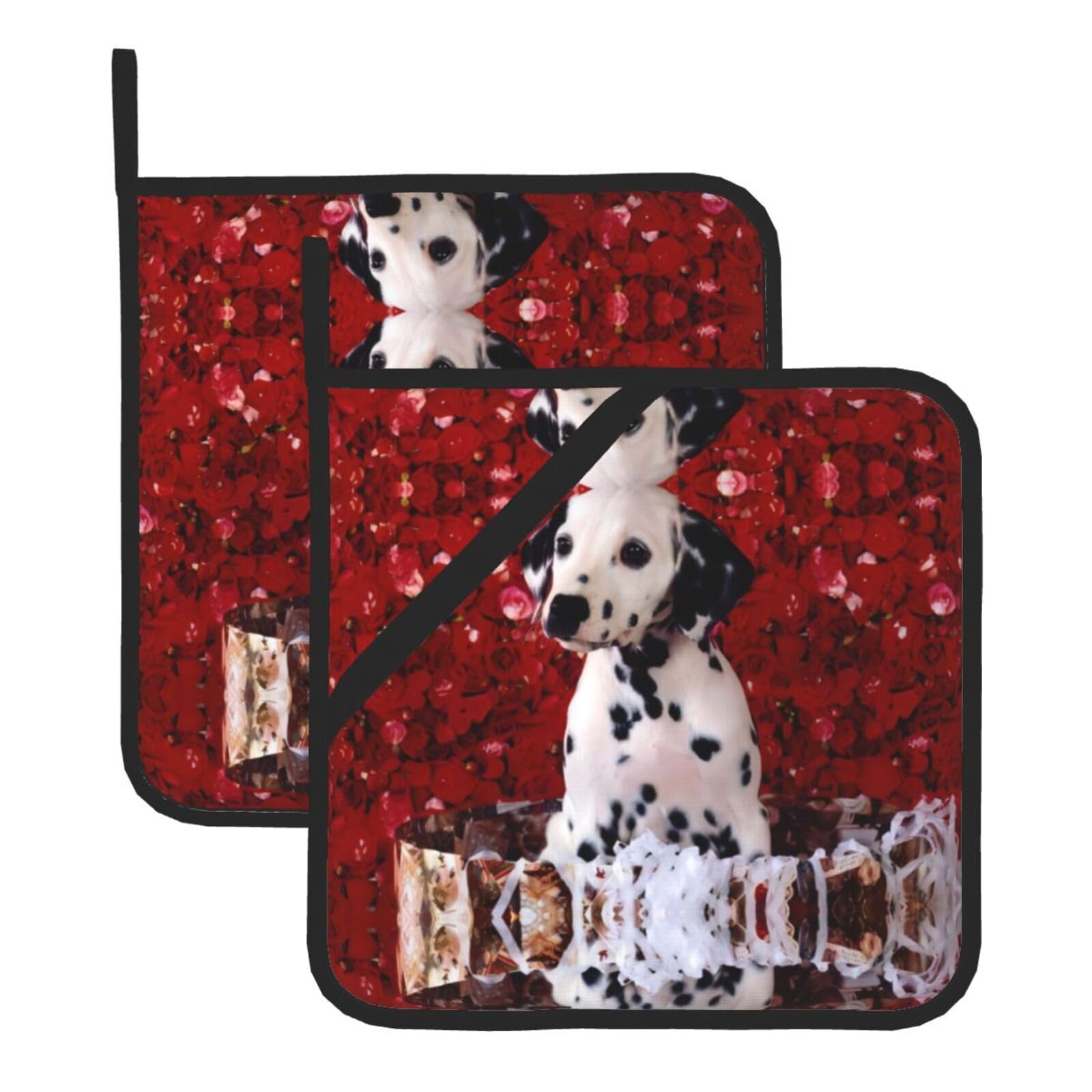 YYHWHJDE Dalmatian Puppy Prints Square Hot Pads for Kitchen Counter - Waterproof Pot Holders, Durable Oven Mitt Layers with Hanging Loop, Heat Resistant Trivets (2-Pack)