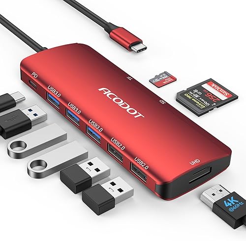 Miniatura 9 de Hub USB C, Acodot Adaptador USB C de 9 en 1 a HDMI 4K@60HZ multipuerto, 3 puertos USB 3.0, lector de tarjetas SD/TF, 100W PD, diseñado para MacBook