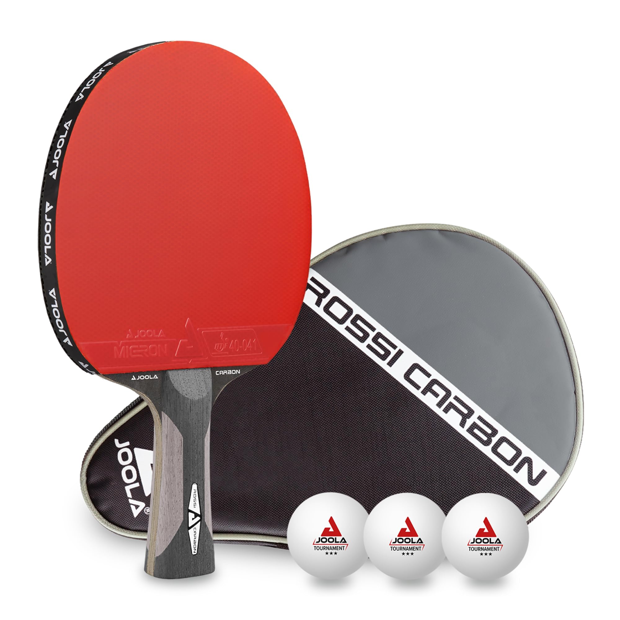 ITTF zugelassener Tischtennisschläger INFINITY CARBON, ‎MEGA CARBON, ROSSI CARBON für fortgeschrittene Spieler, Wettkampf, Tischtennisset inklusive Tischtennisbälle 40+ mm, Tischtennishülle