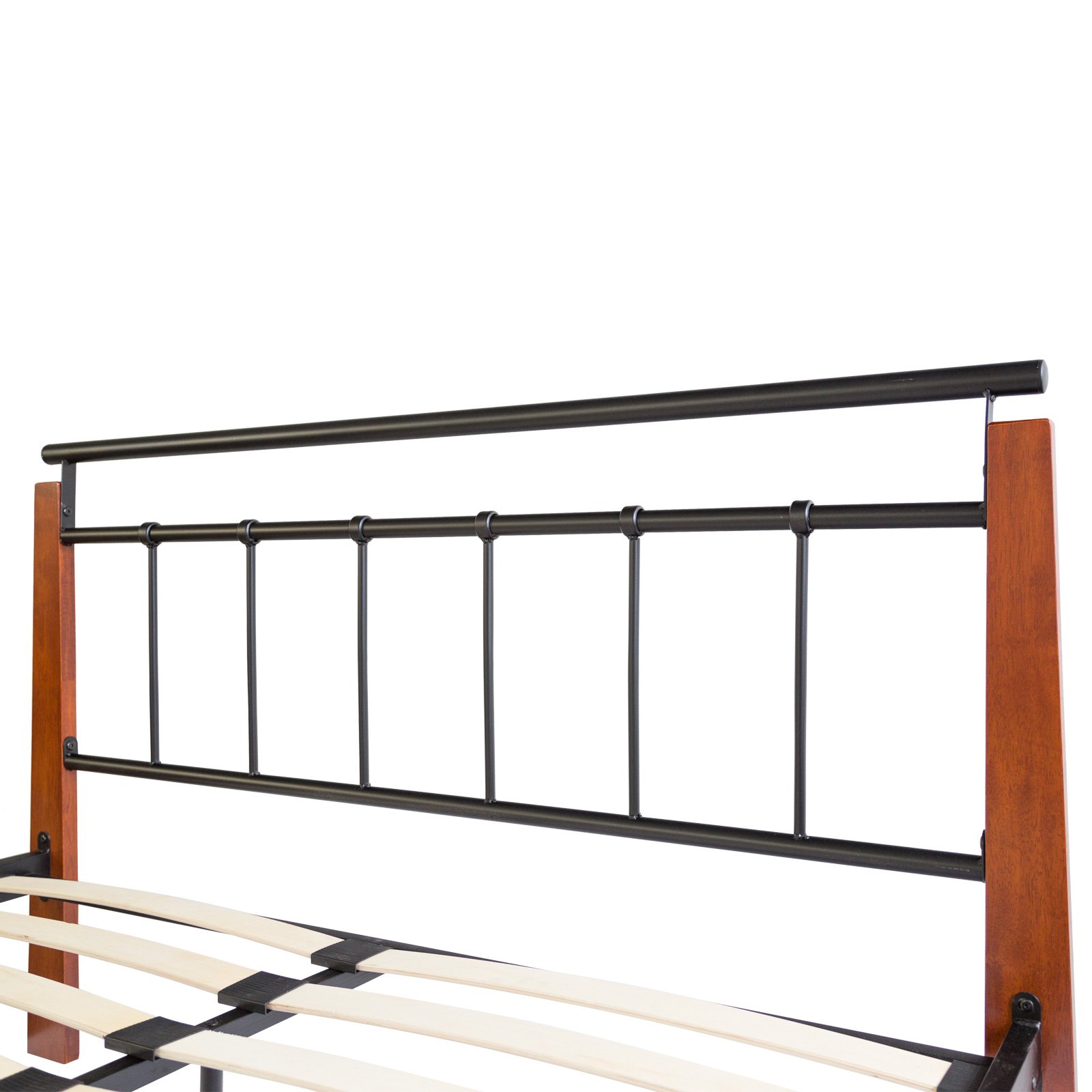 Lit Double 160x200 Cm Homestyle4u - Cadre Métal Noir, Lattes Bois, Tête De Lit