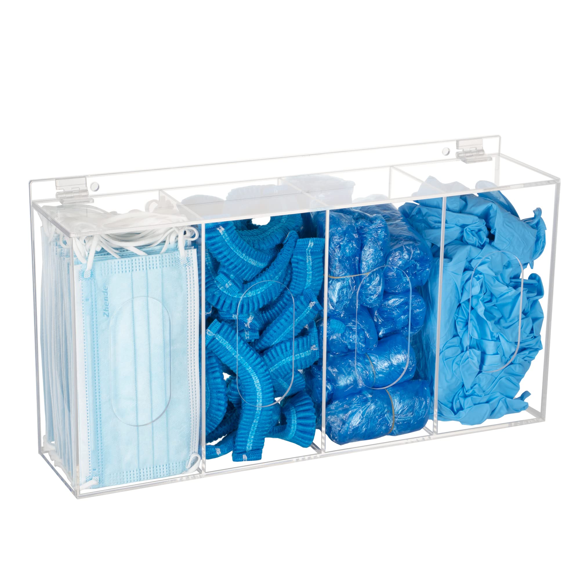 SEANADO Acryl wegwerp schoenovertrek en haarnet dispenser met 4 doorzichtige plastic containers op voet/wandhouder - Hygiëeedschap - Laboratorium, keuken en