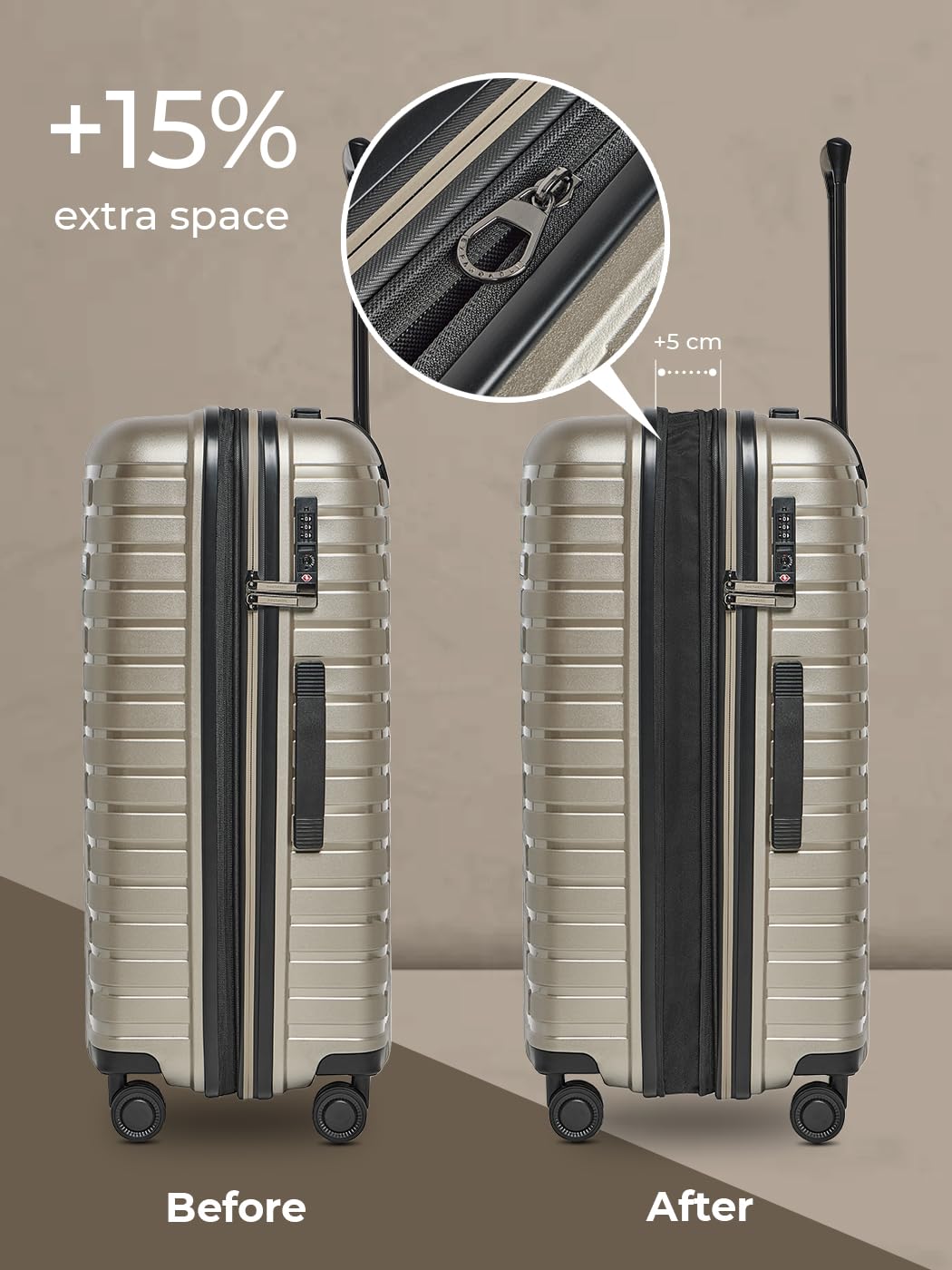 Pactastic Hartschalen Check-in Koffer | Mittelgroßer Trolley 45 x 25 x 66 cm von 67 auf 75 Liter erweiterbar | aus hochwertigem Polypropylen | 4 Doppelrollen & TSA-Schloss (Collection 04)