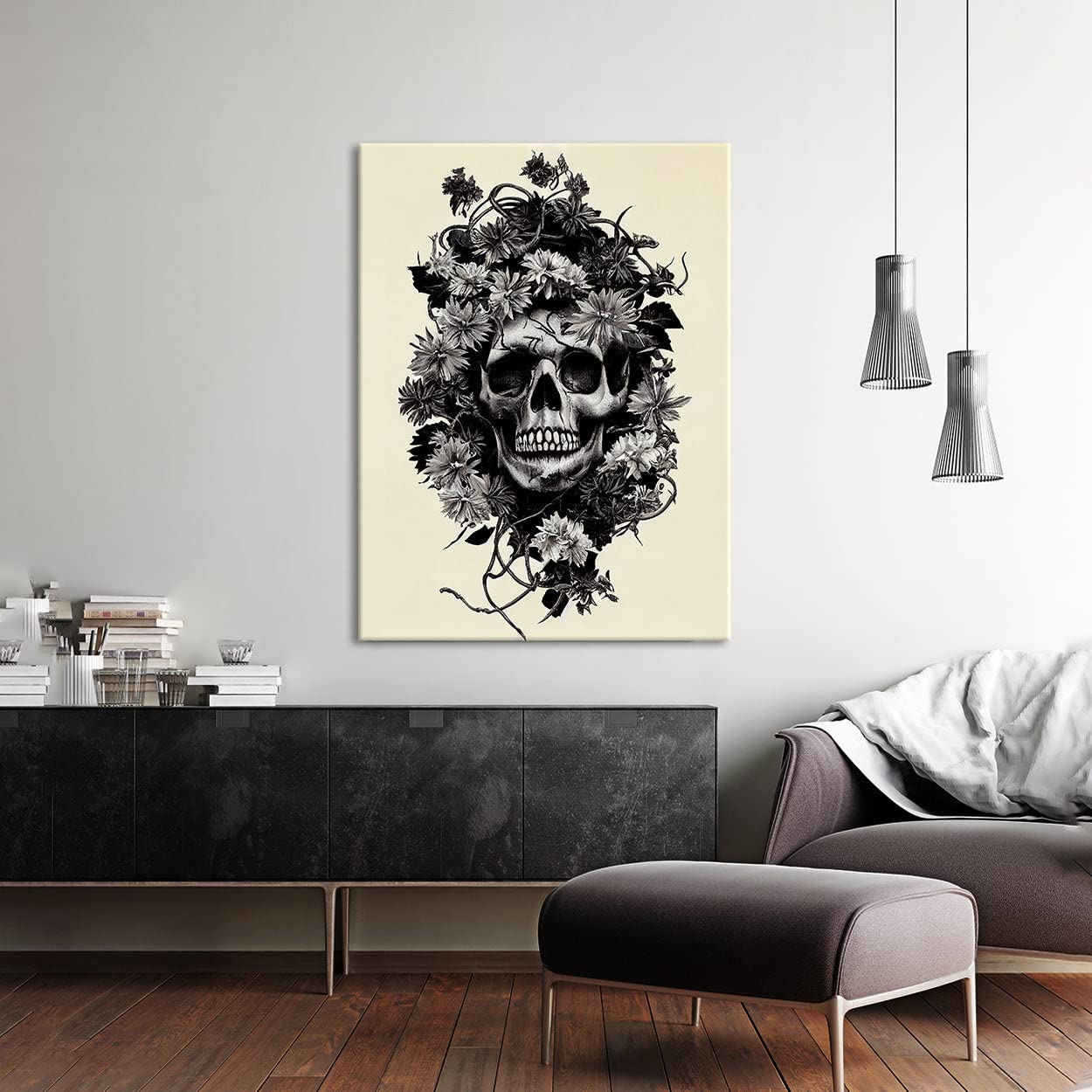 Amazon.com: Sense Canvas Skull Flowers 6 Canvas Art - Home Decor