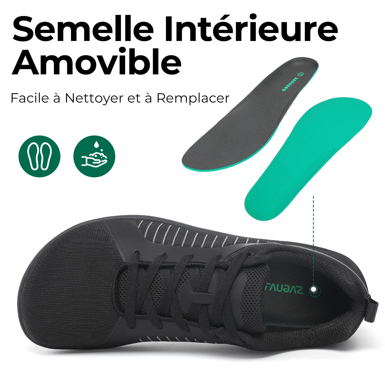 SAGUARO Homme Chaussures Barefoot Casual, Avant-Pied Large pour Usage Quotidien en Ville, École et Voyage, Tailles 36–48