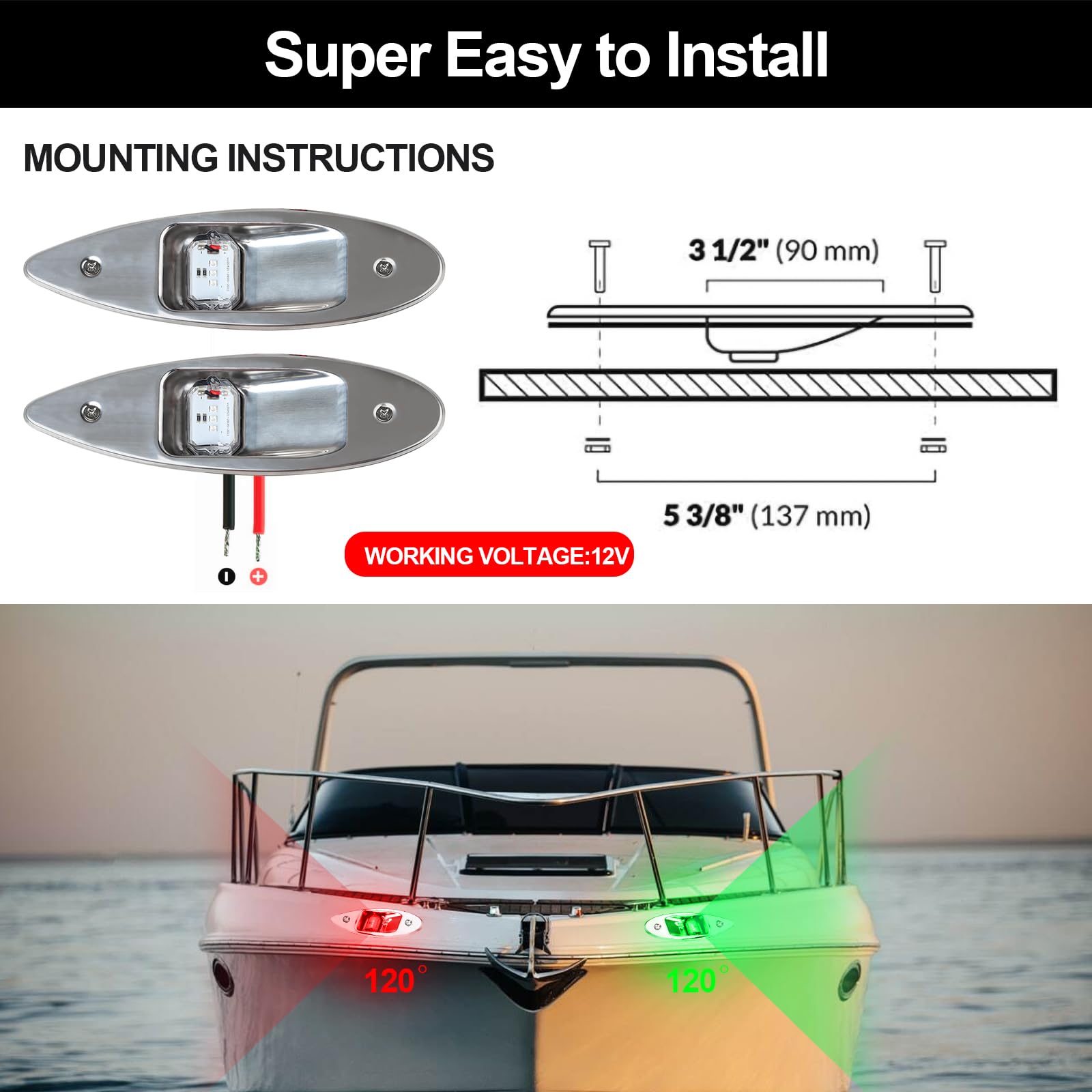 Amazon.com: 船用導航燈,12V 不鏽鋼船用導航燈,防水紅色和綠色LED 海洋