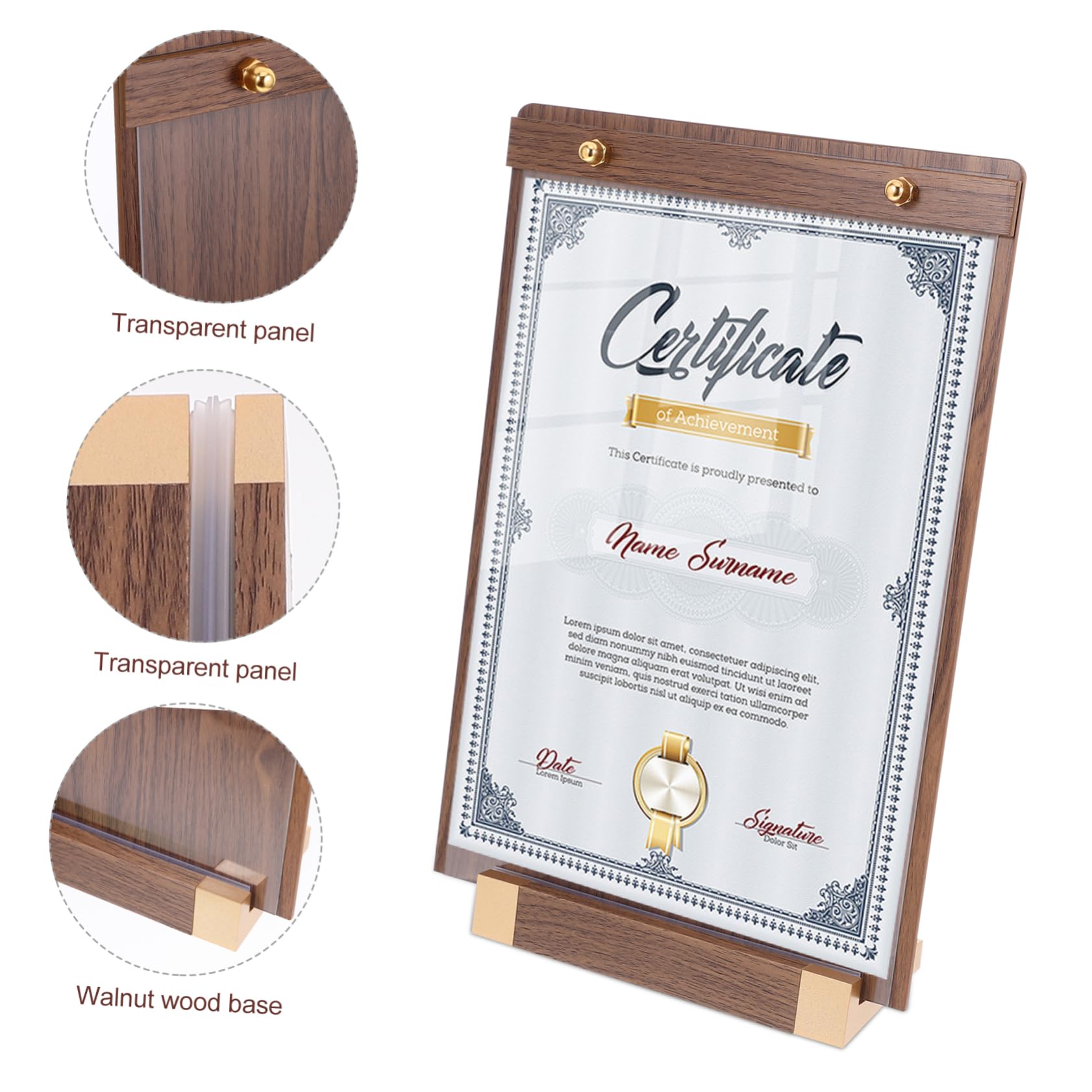 MAGICLULU 5 Piezas Soporte Vertical de Madera para Certificados y Porta Letreros con Base Estable para Escritorio Exhibición Elegante y Oficinas