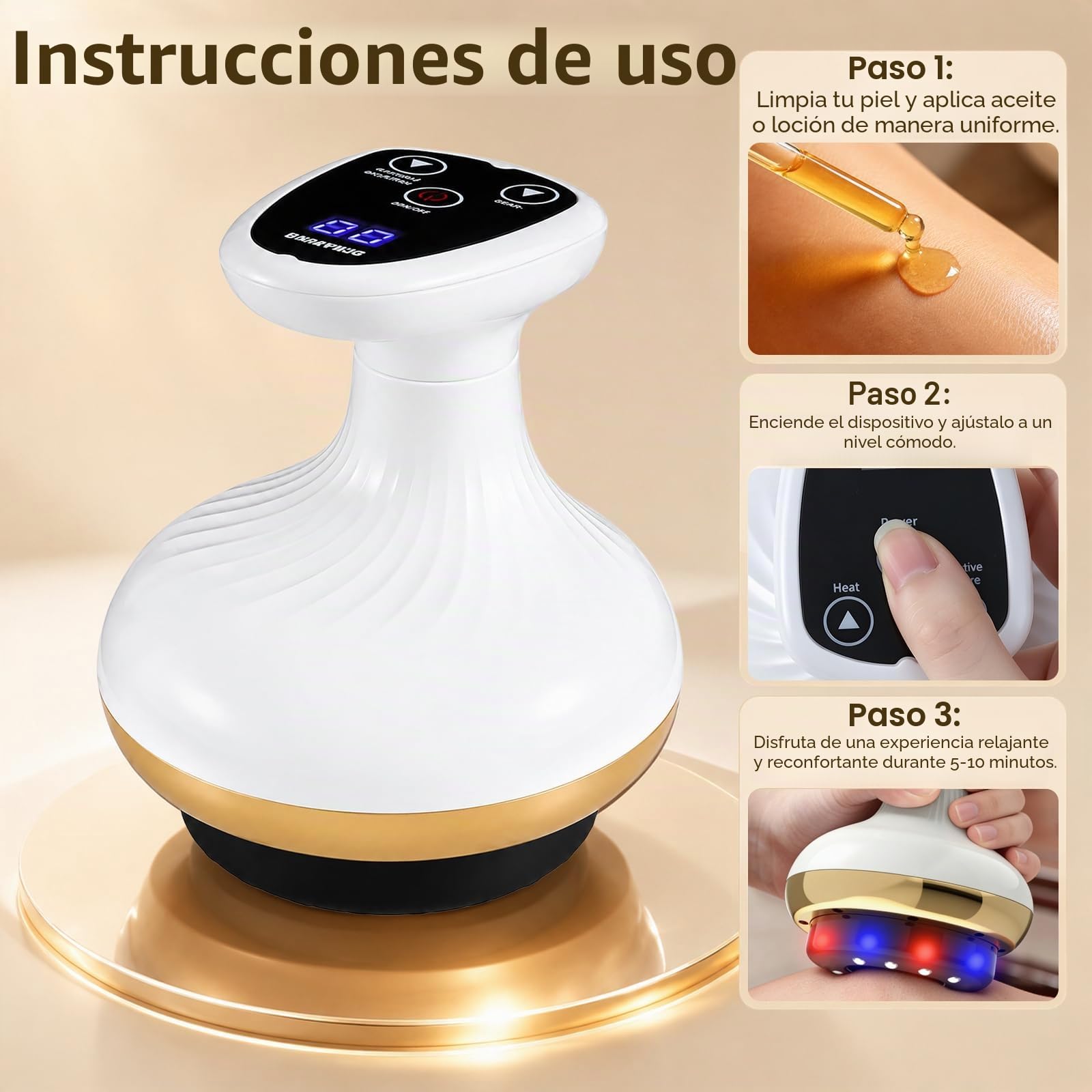 4en1 Masajeador GuaSha Anti Celulítico Eléctrico,Maquina Celulitis | con Luz Roja y Calor,Reduce la Apariencia de Celulitis,para Drenaje Linfático,Reafirmación de la Piel,Circulación Sanguínea
