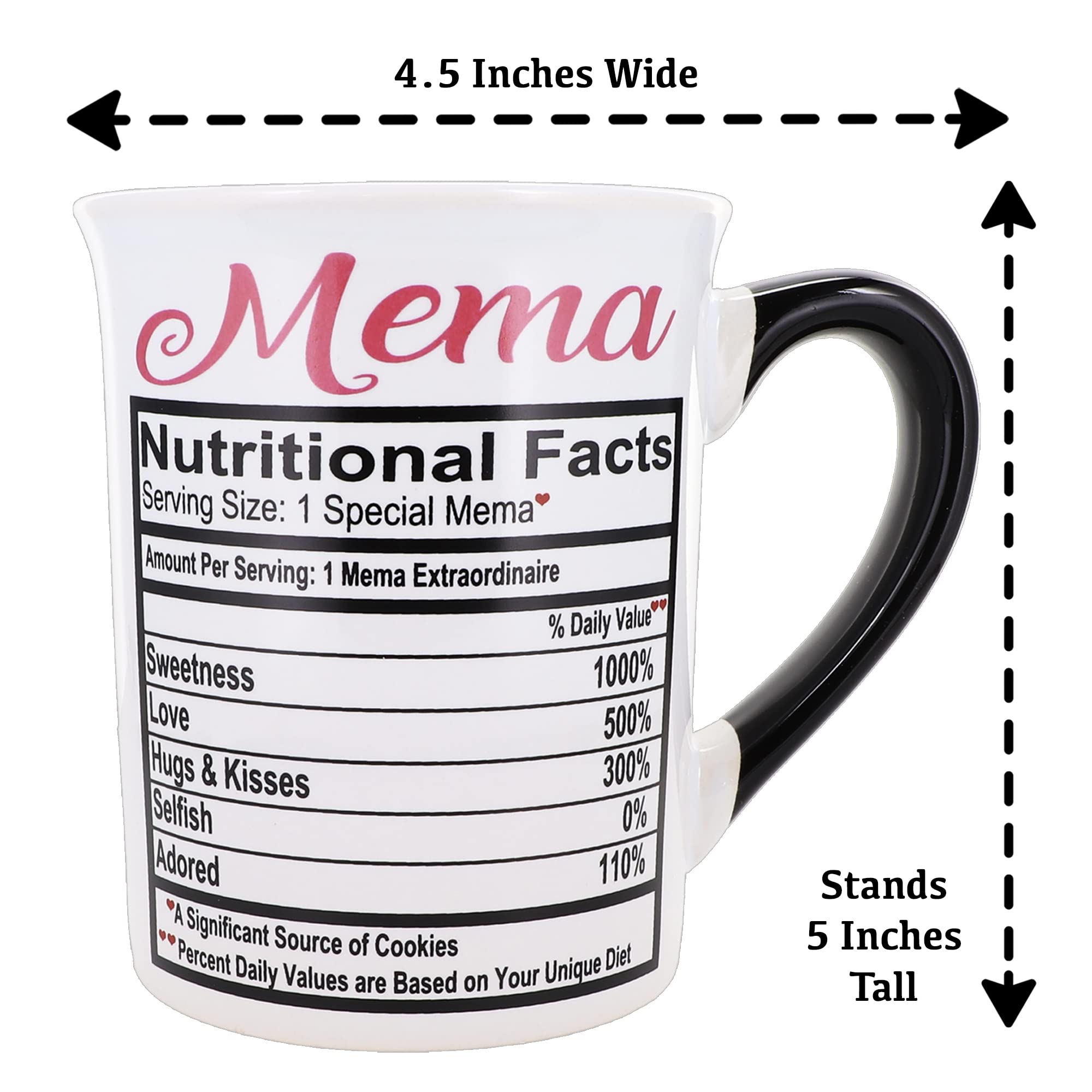 Cottage Creek Mema Mug, 16 oz Black and White Gift Boxed Ceramic Grandma Coffee Cup, Cute Tea Mug and Coffee Mugs for Grandma and Nana, Fun Baby Shower Gifts for Grandparents