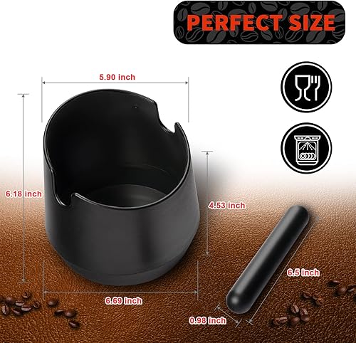 Miniatura 15 de HOMEE Espresso Knock Box Contenedor de café molido con barra extraíble, cubo de basura de espresso con base antideslizante, accesorios de espresso