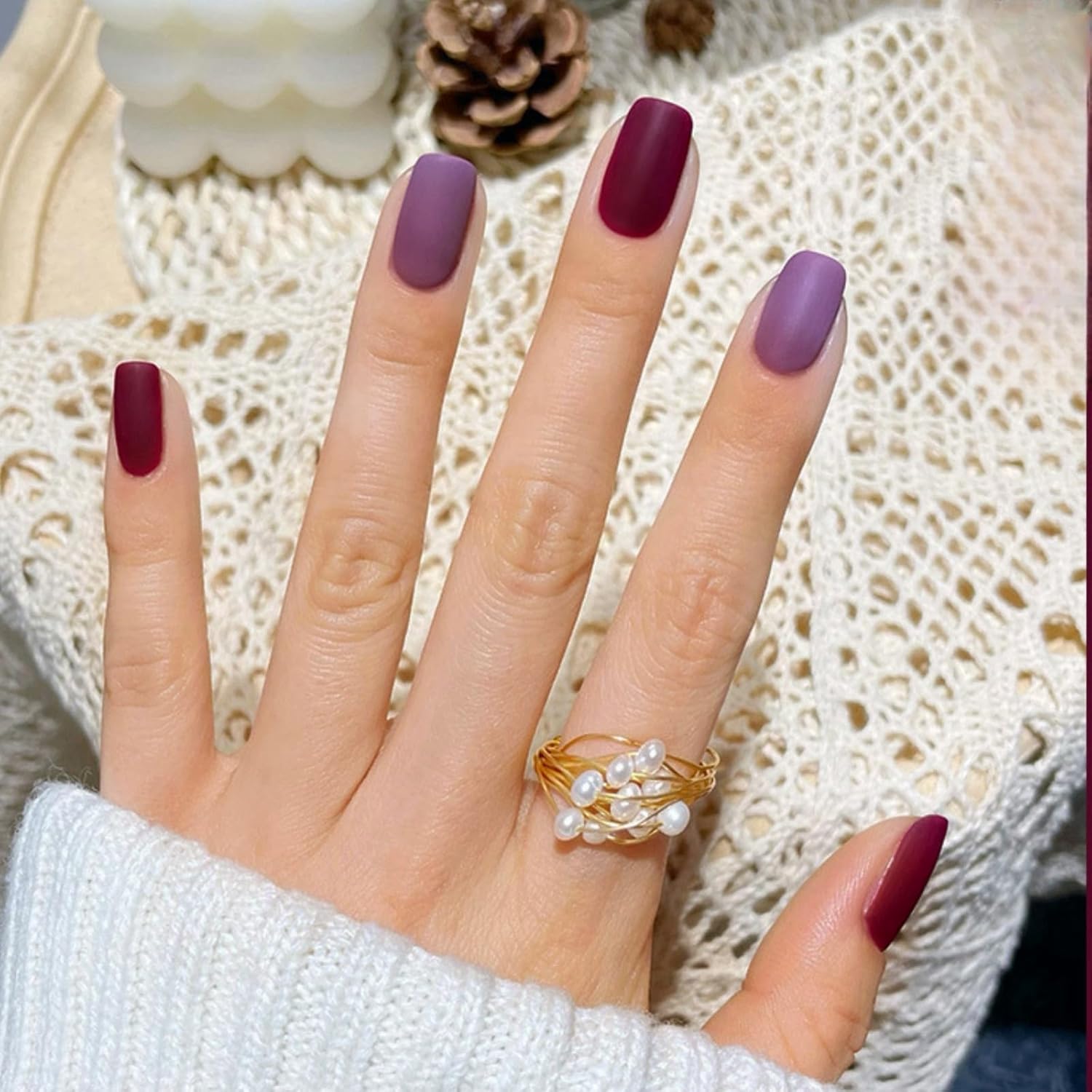 18K Gold Pearl Rings for Women Dainty Natural Freshwater Pearl Ring Gold Statement Rings Minimalist Vintage Adjustable Rings Golden Peal Engagement Ring Party Ring Pearl Jewelry for Mom Wife Lovers - Image 2