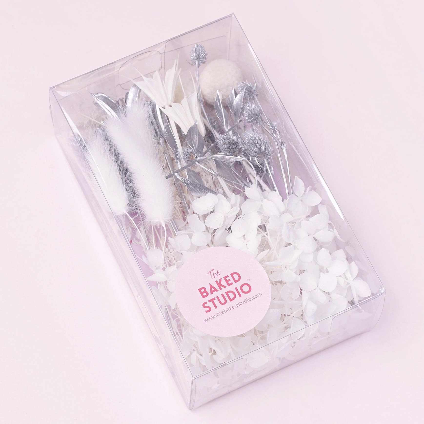 The Baked Studio - Deluxe Dried Flower Set (Silver & White), 18cm x 11cm x 6cm - Image 2