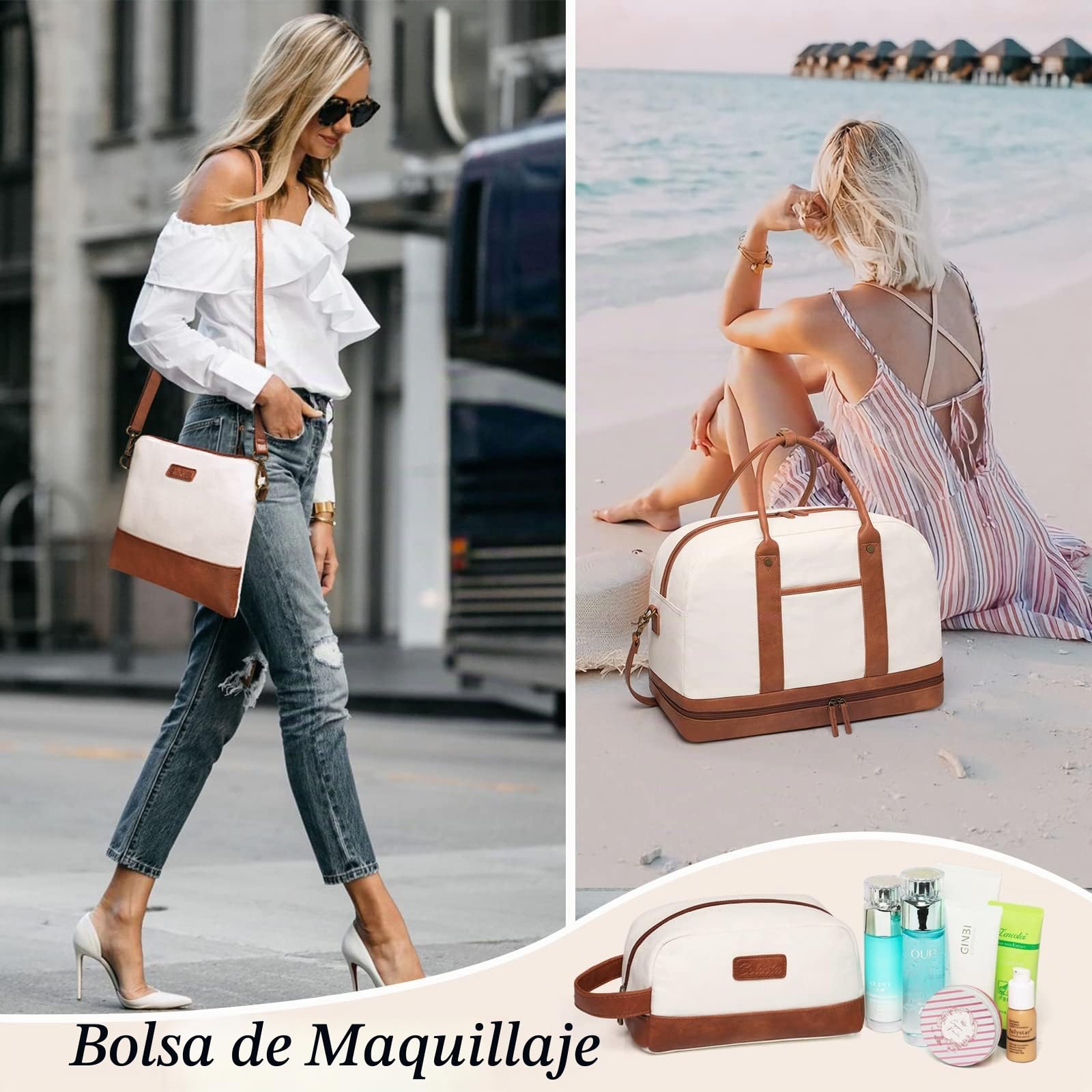 BOLOSTA Bolsa de lona de fin de semana para mujer, bolsa de viaje grande con compartimento para zapatos, perfecta para viajes, uso diario, regalo de cumpleaños