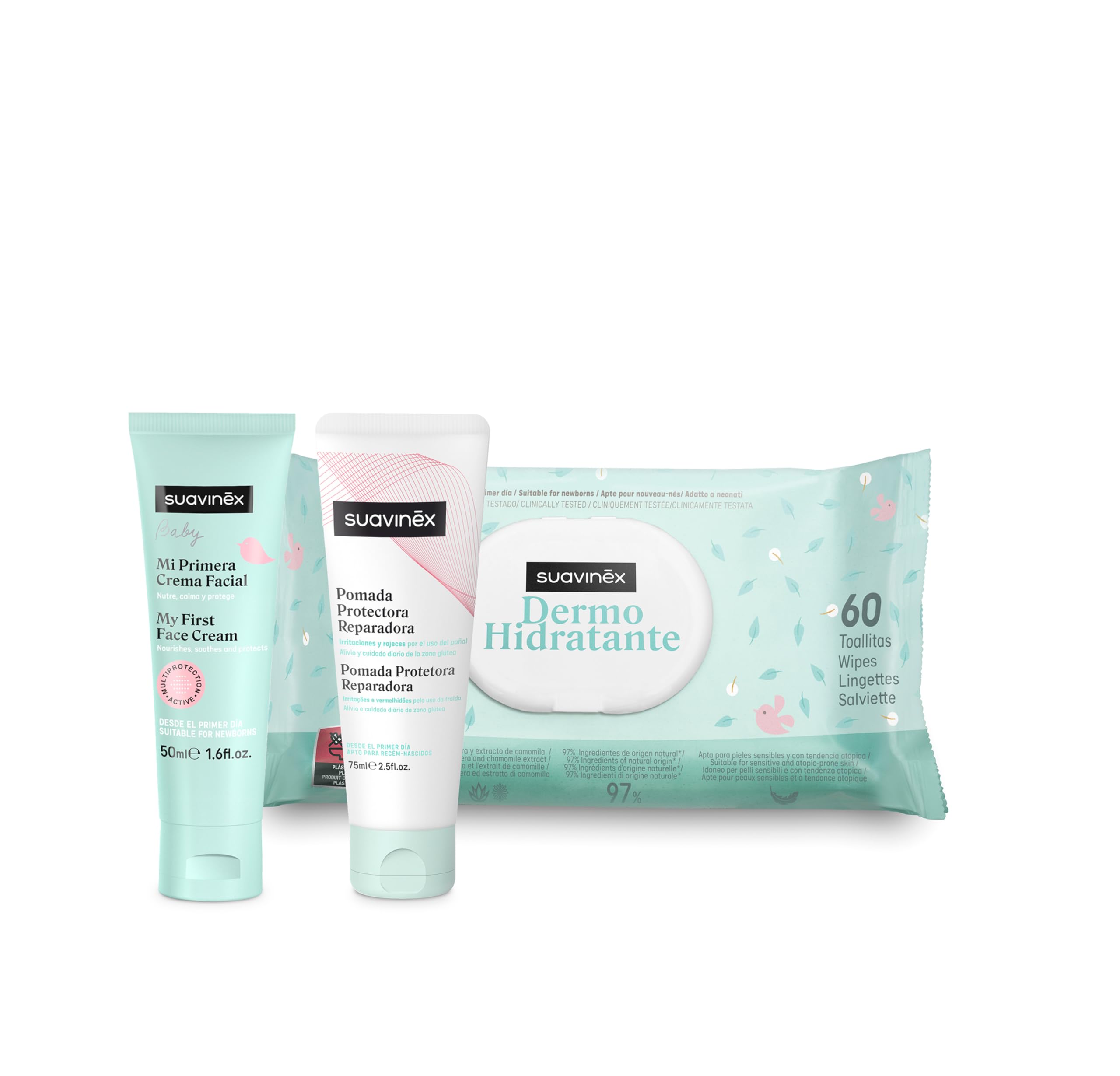 Suavinex, Regalo Bebé Recién Nacido, Canastilla Bebé con Porta Toallitas de Tela con: Crema del Pañal - Pomada Protectora Reparadora + Crema Facial + Toallitas Dermohidratantes, Rosa