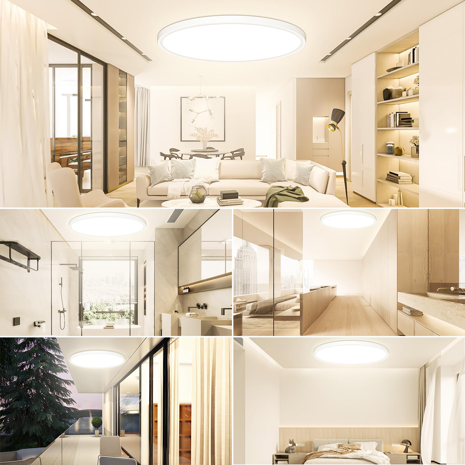 Ø40cm Plafoniera LED da Soffitto, 4000LM Lampade da Soffitto 36W Ultra-Sottile Lampadario Moderni Rotonda Plafoniere per Soggiorno IP44 Impermeabile Plafon per Bagno, Cucina, Camera da Letto