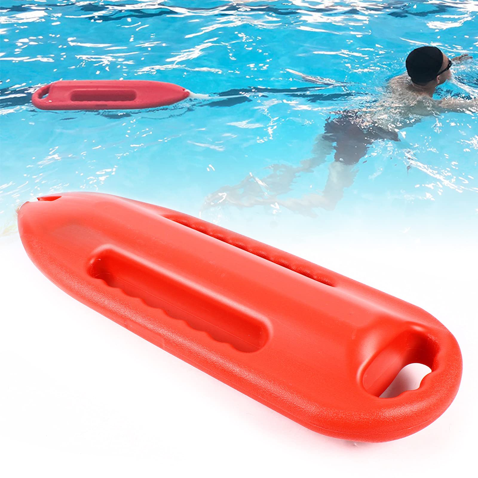 Kathring Lifeguard Float, Lifeguard Rescue Can Float 3 Handle Rescue Can Swimming Float with Pe Cord and Adjustable Buckle for Open Water, Multi-Person and Diver Rescues, Orange