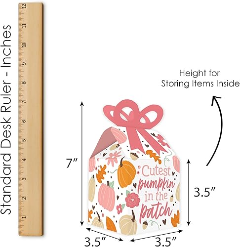 Miniatura 6 de Big Dot of Happiness Girl Little Pumpkin - Cajas de regalo cuadradas para fiesta de cumpleaños o baby shower, juego de 12