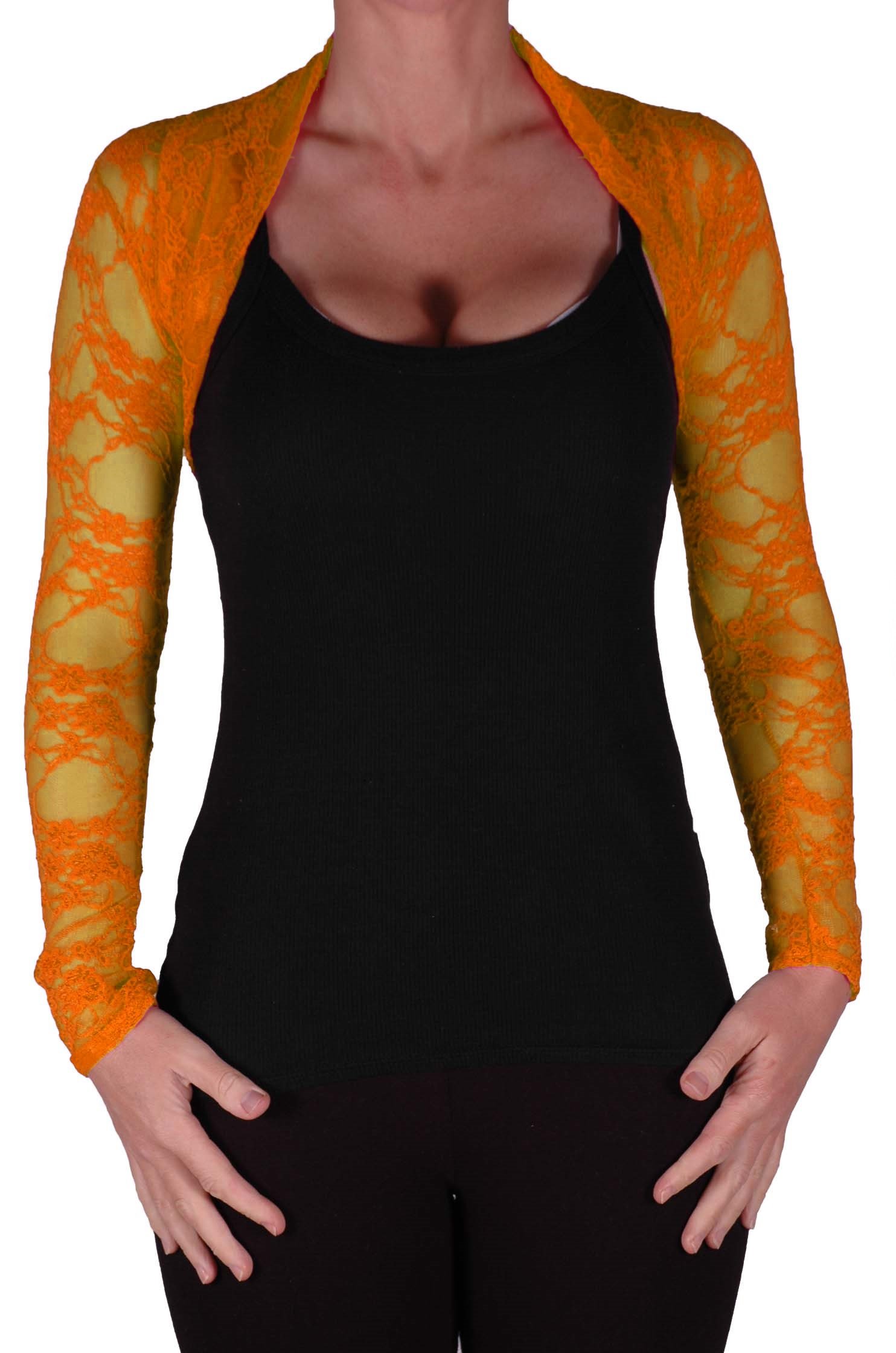 Eye Catch EyeCatchClothing - Mystique Fitted Evening Bolero Lace Shrug One Size Orange