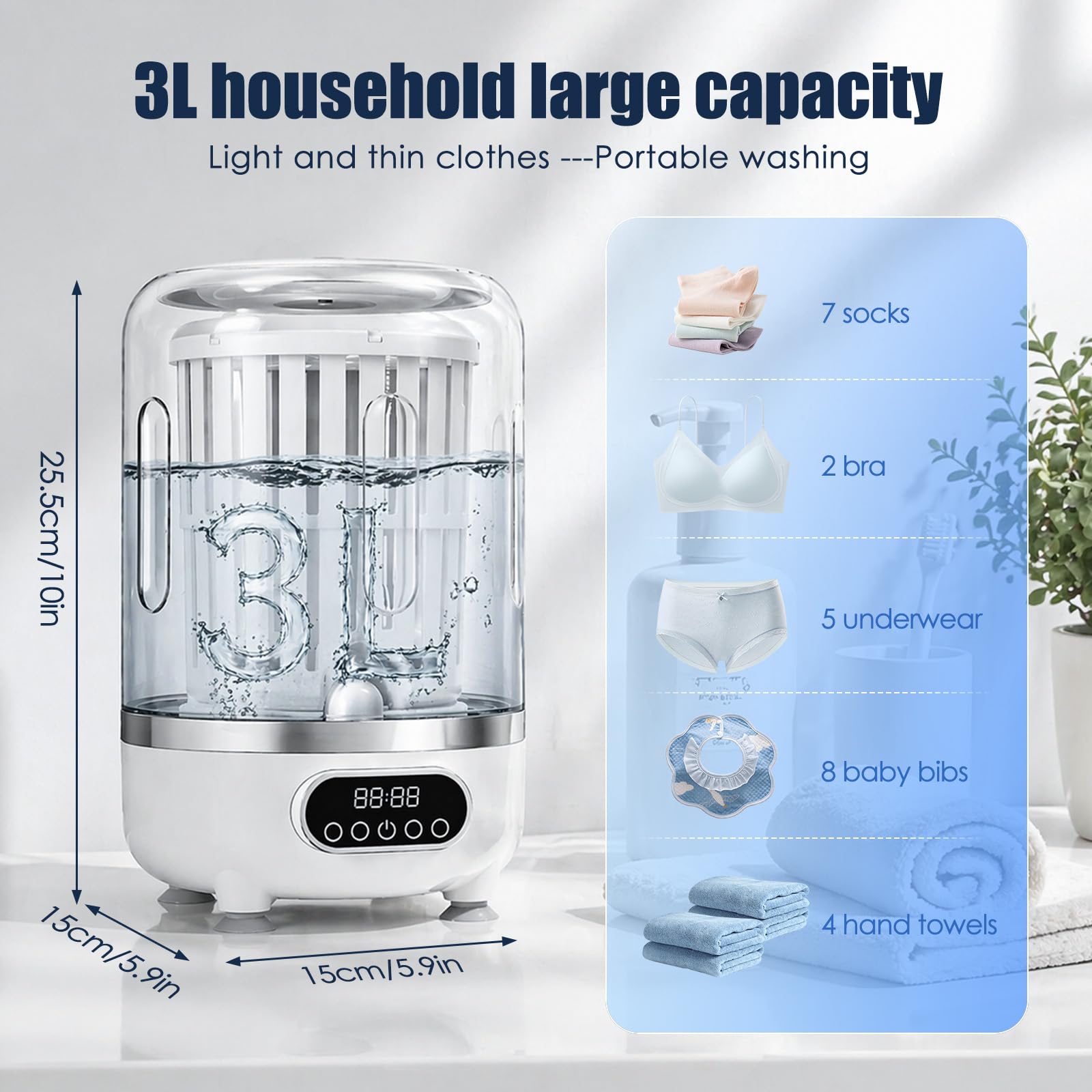 Mini Lavadoras Portatil, 3L Minilavadora de Trapos Lavadora Portátil para Ropa Interior, Lavadora Pequeña Electrodoméstico Compacto para Prendas Delicadas Calcetines Toallas