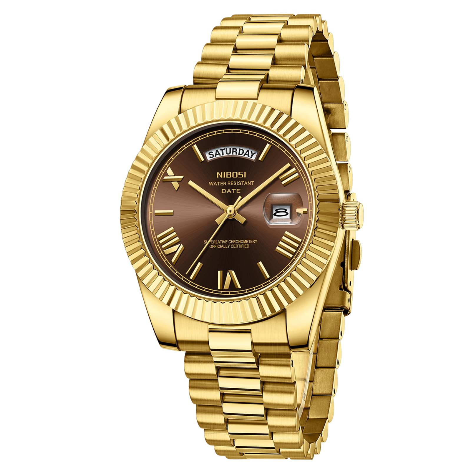 NIBOSIMen Watches Analog Quartz Stainless Steel Rose Gold Silver Watches for Men Waterproof Business Classic Desiger Wrist Watch with Day Date