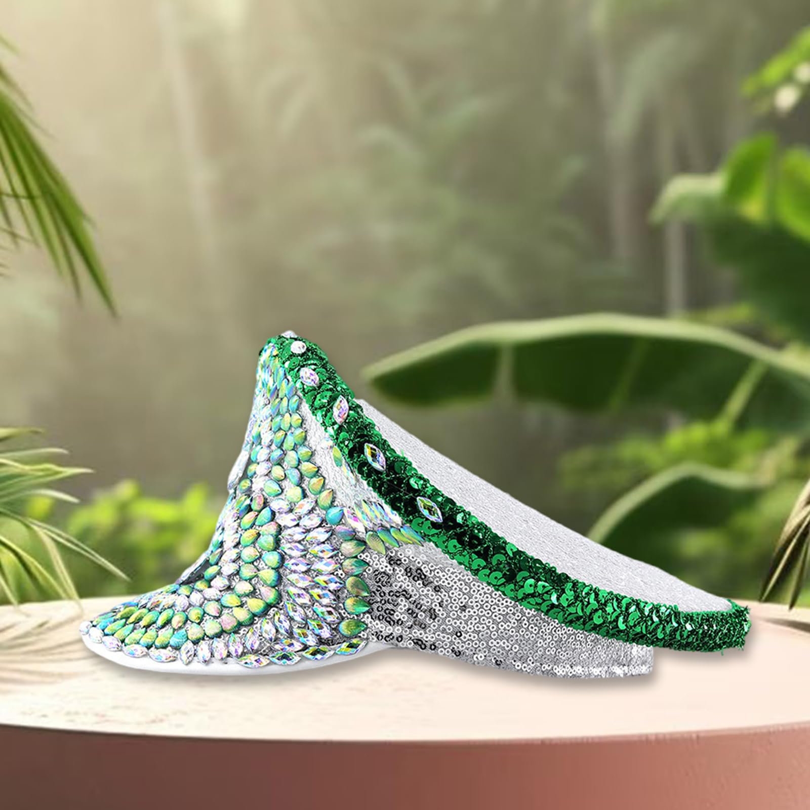 Cappello con borchie di strass rivetto per donne uomini cappelli per feste di compleanno cappello blingbling per spettacoli teatrali fotografia copricapo verde diamante paillettes cappello blu