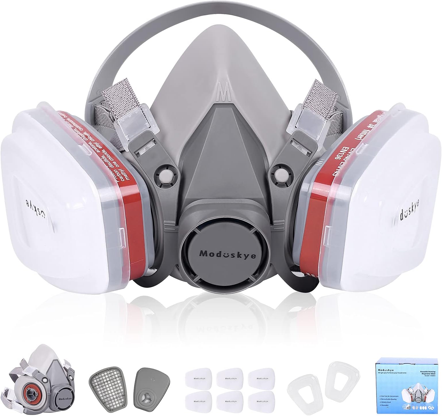 MODUSKYE Reusable Half Face Cover, Half Cover Face Shield with Filters for Painting, Organic Vapor, Polishing, Wooden working and Other Work Protection