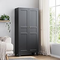 Vista 15 de Yizosh Armario de almacenamiento de metal con 2 puertas y 4 estantes ajustables, 61 pulgadas, color blanco, despensa de cocina, 5 niveles de alto