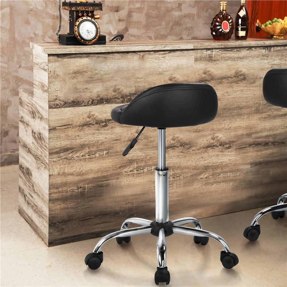 Yaheetech Tabouret à Roulette Erconomique Haut roulettes Coussin de Massage Salon Hauteur Réglable pour Coiffure Cuisine Bureau Clinique Pub Noir
