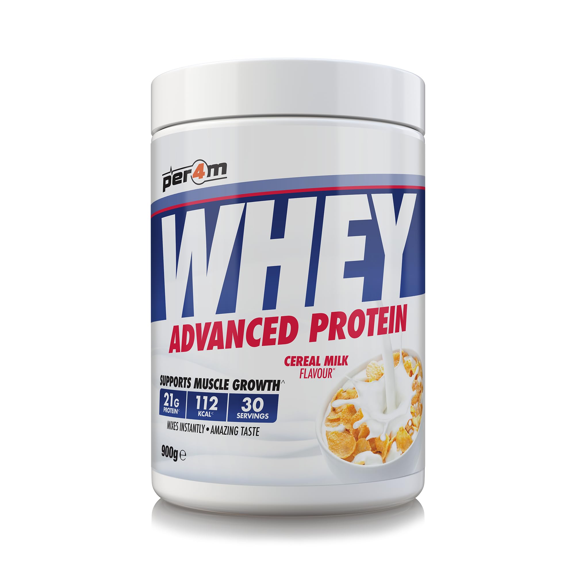 Per4m Whey Protein Powder | High Protein Shake for Muscle Growth & Recovery | Low Sugar Gym Supplement | Sports Nutrition Drink + Amino Acids (900g, Cereal Milk)