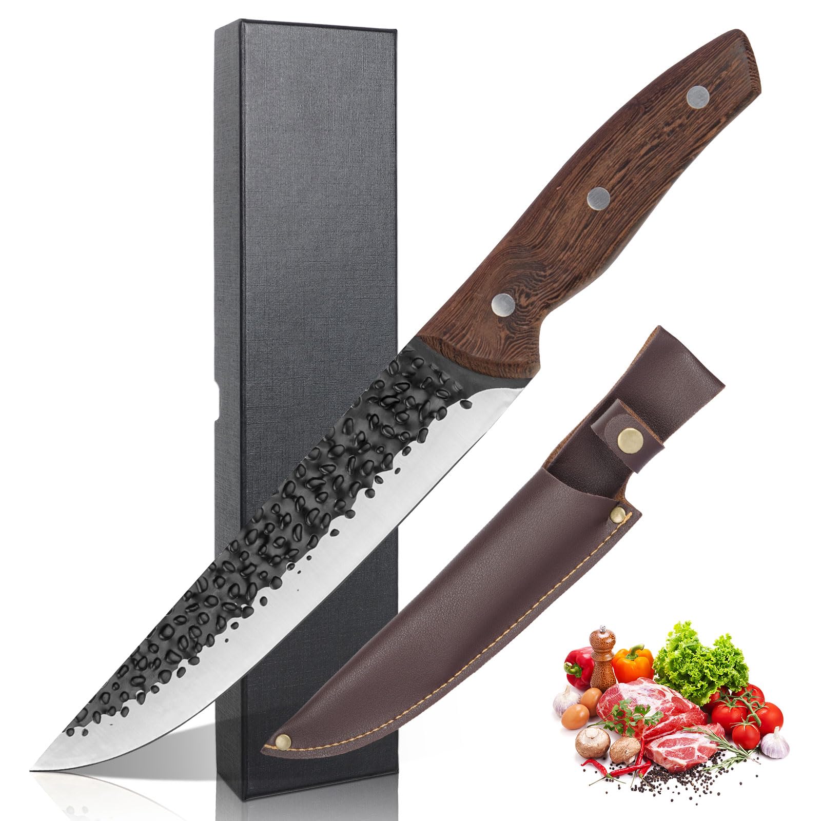 Photo 1 of JOBOSI Cooking Kitchen knife Professional Straight Back Cutting Meat Knife Chef Knives With Carrying Leather Knife Sheath High Carbon Knife for Meat Tool Outdoor and Home Use Chef knife