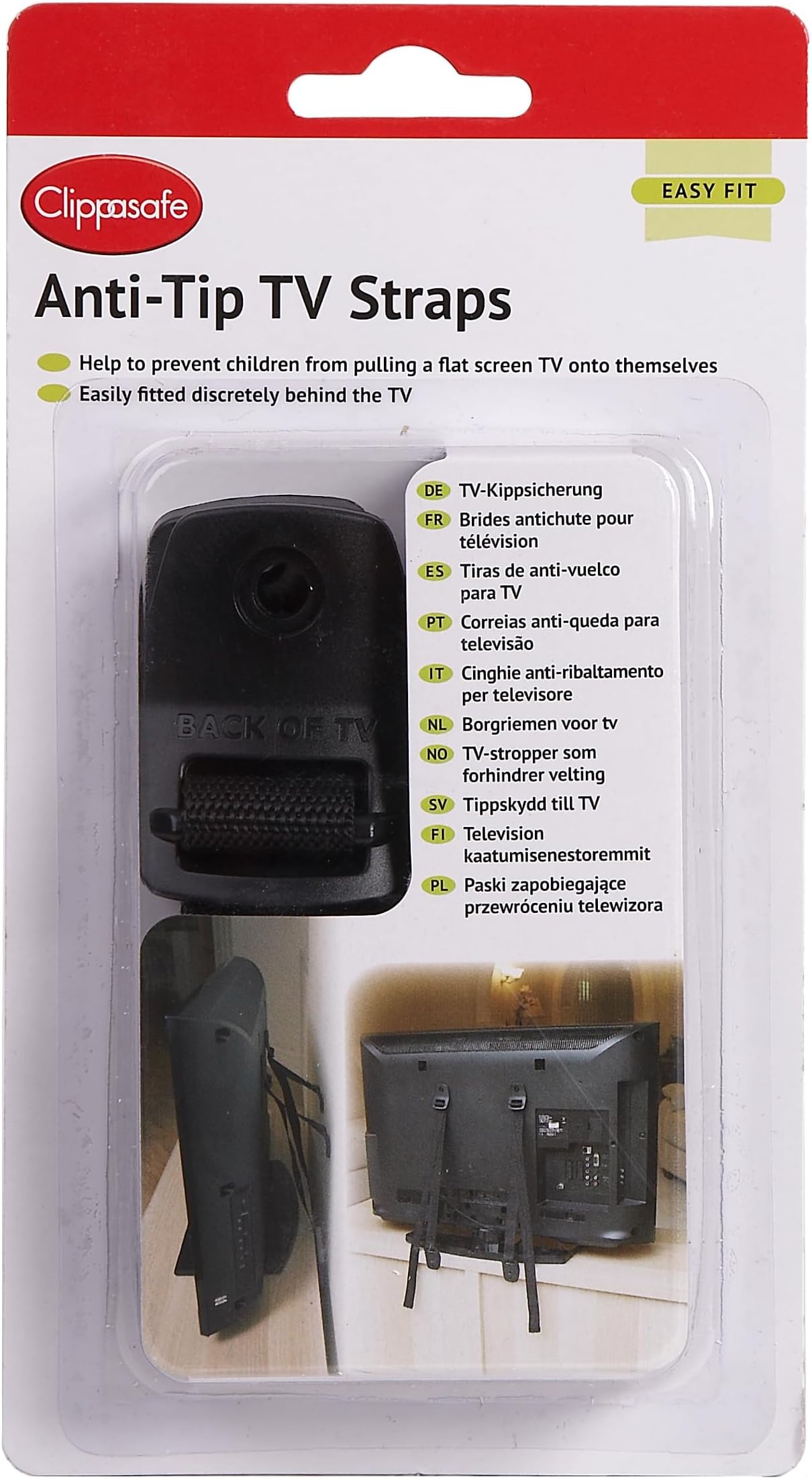 Clippasafe - Pack of 2 Anti-tip Straps for Television