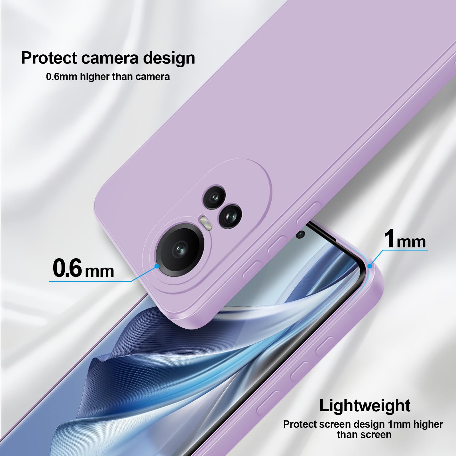 GiiYoon Cover for Oppo Reno 10 5G / Reno 10 Pro 5G Silicone Case, Shockproof Slim TPU Silicone Case with Fibre Inner Layer and Camera Protection, Purple - 3