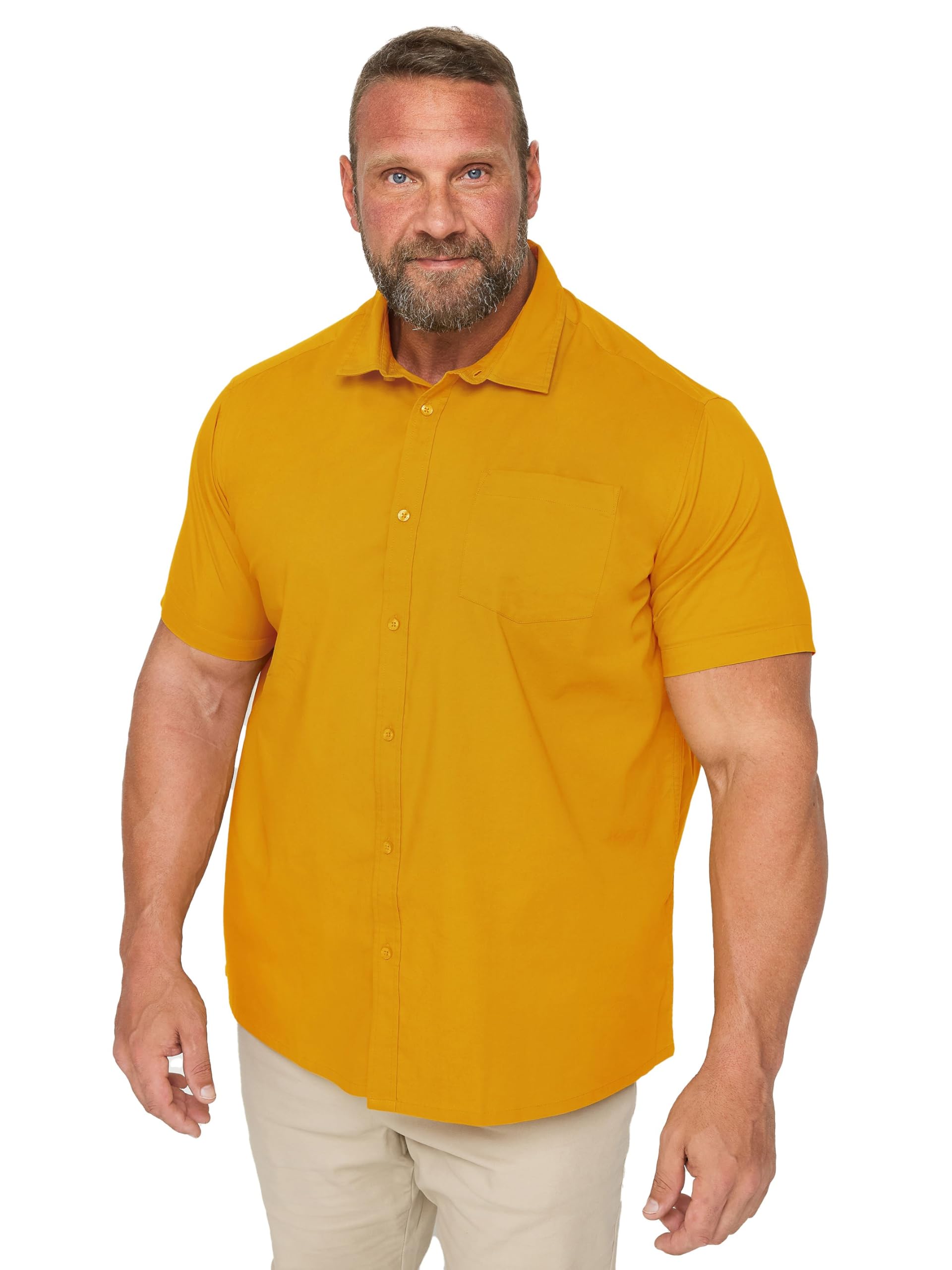 BadRhino Mens Short Sleeve Shirt Cotton Collar Yellow XXL