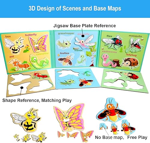 Miniatura 3 de Rompecabezas de insectos para niños de 3 a 5 años, imanes de animales para niños, juguetes Montessori para niños pequeños, rompecabezas sensoriales
