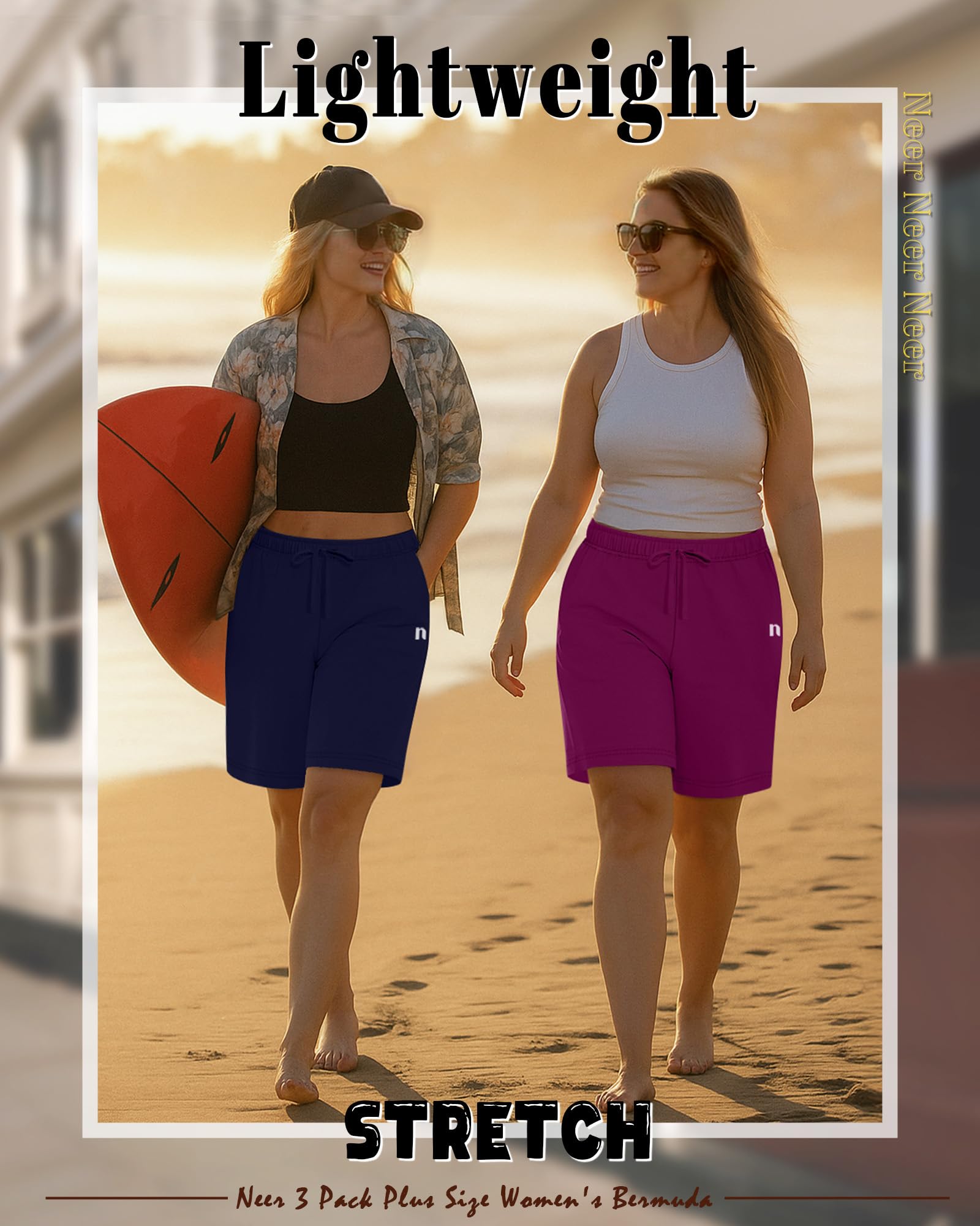 Neer 3 Paquetes Bermuda Mujer Tallas Grandes Algodón Cinturilla Elástica Pretina Alta Deportivos Pantalón Corto con Bolsillos