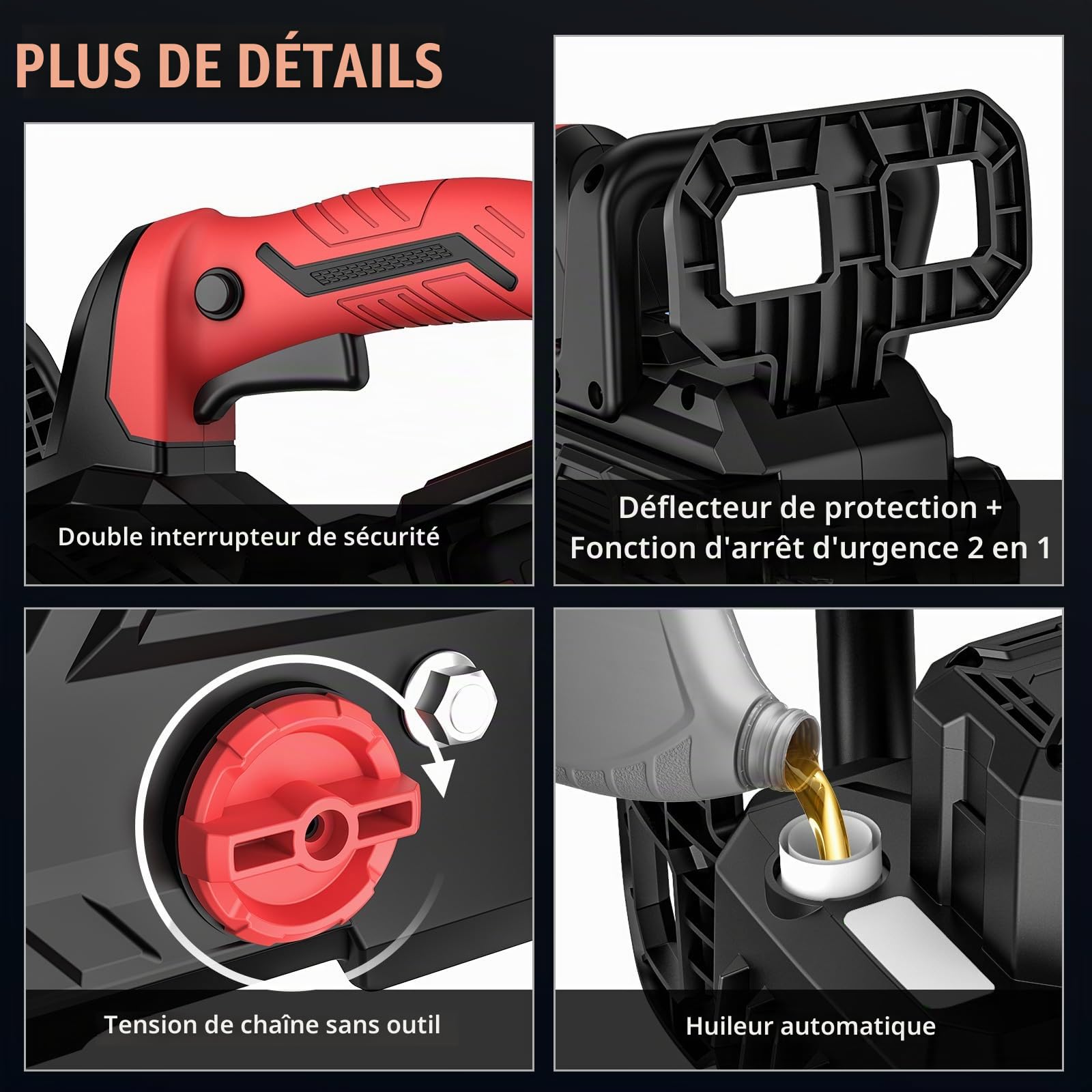 Tronconneuse a Batterie 12+16 Pouces, Tronçonneuse Électrique sans Fil avec 2 x 4,0 Ah Batteries, 1050W Moteur Sans Balais, Écran LCD, Graissage Automatique & Tension de Chaîne Sans Outil