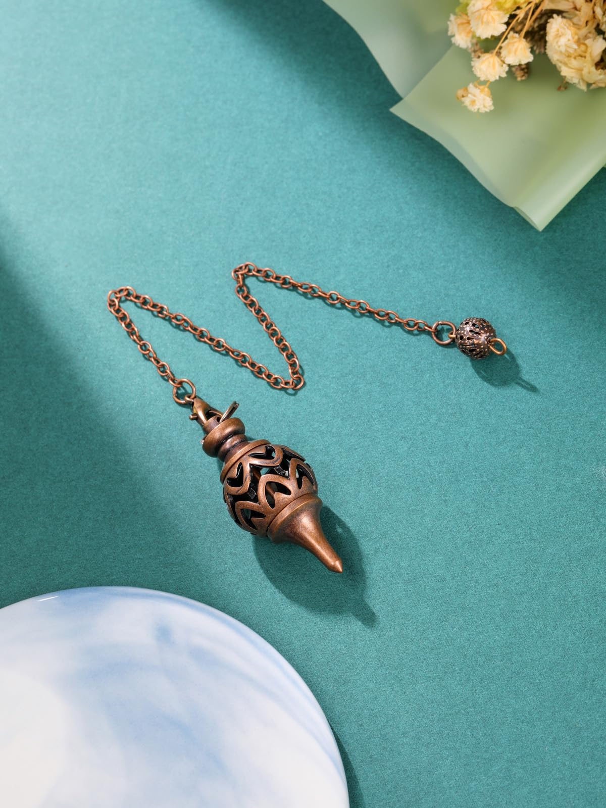 Pendolo In Ottone Per Divinazione E Meditazione - Con Cuore In Filigrana E Catena - Strumento Esoterico Energy - Foto 12