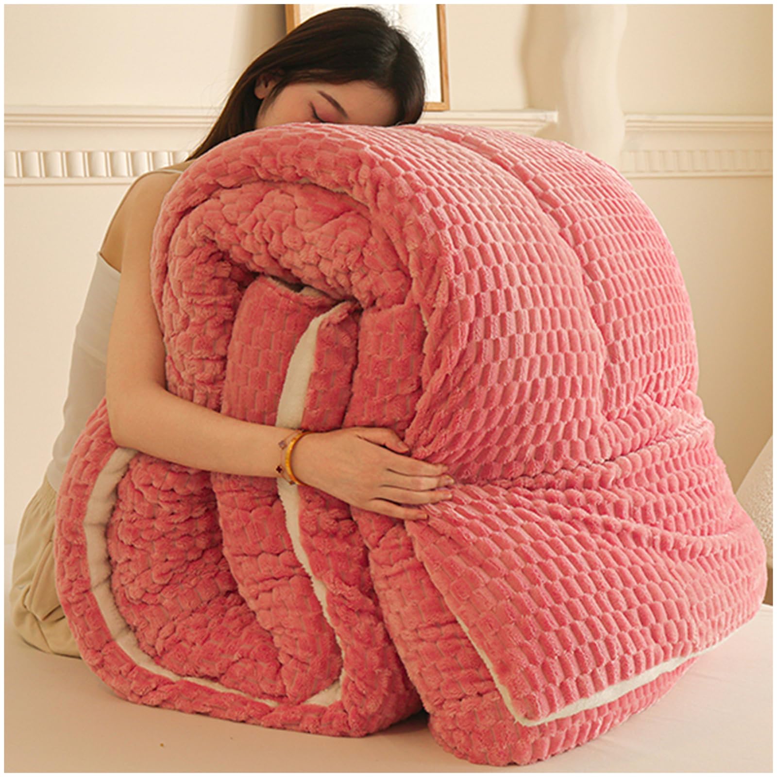 ZTGL Edredón Nórdico con Borreguito, Invierno Colcha De Microfibra Edredón Manta Cama 150/180/200/220 Invierno Suave Cálido Lecho, para Clima Frio,Rosado,150x200cm(2kg)