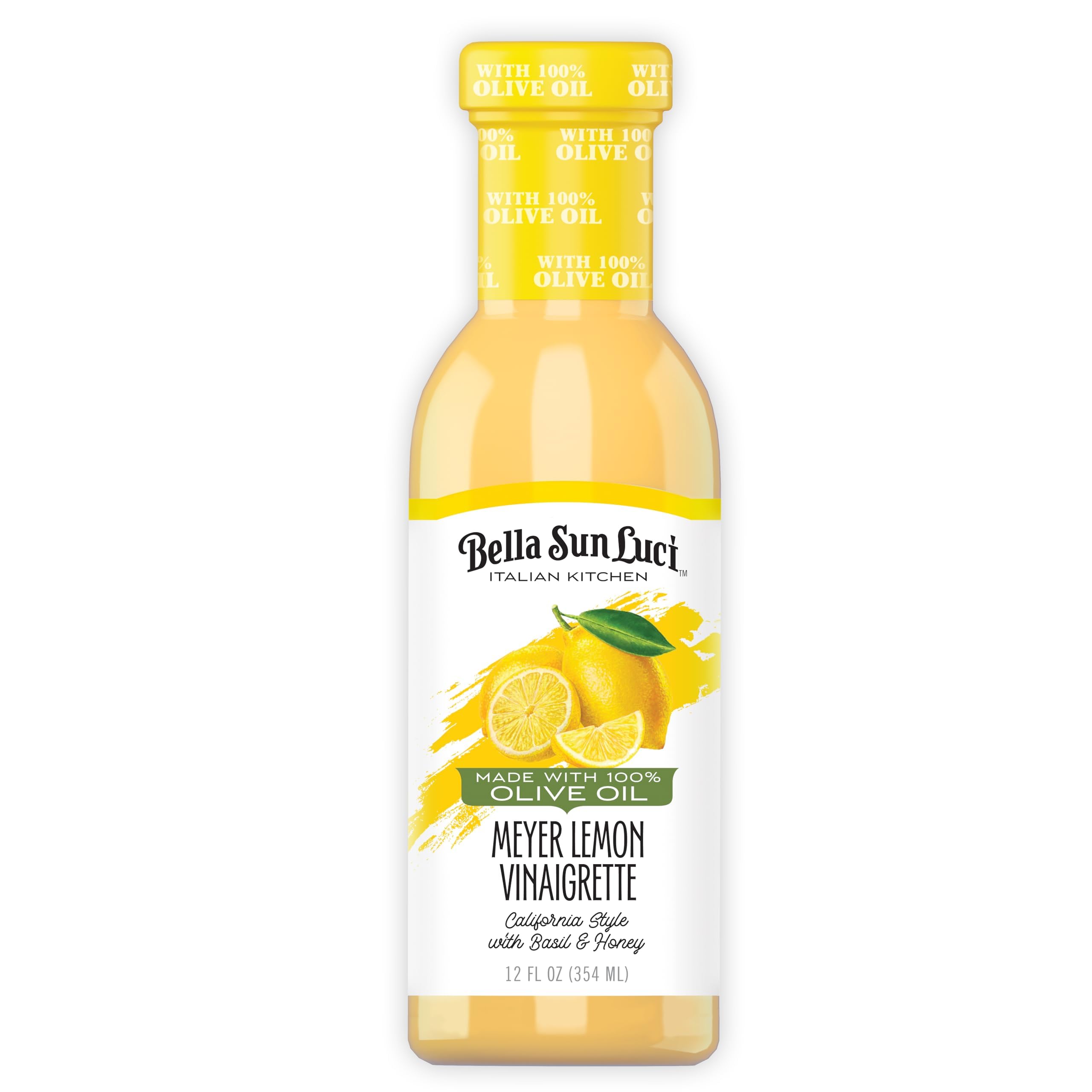 Bella Sun Luci Italian Kitchen Meyer Lemon Vinaigrette, 12 Fl Oz Glass Bottle, with 100% Extra Virgin Olive Oil, Artisan Gourmet Salad Dressing & Marinade, No Seed Oils, Gluten-Free, California Made