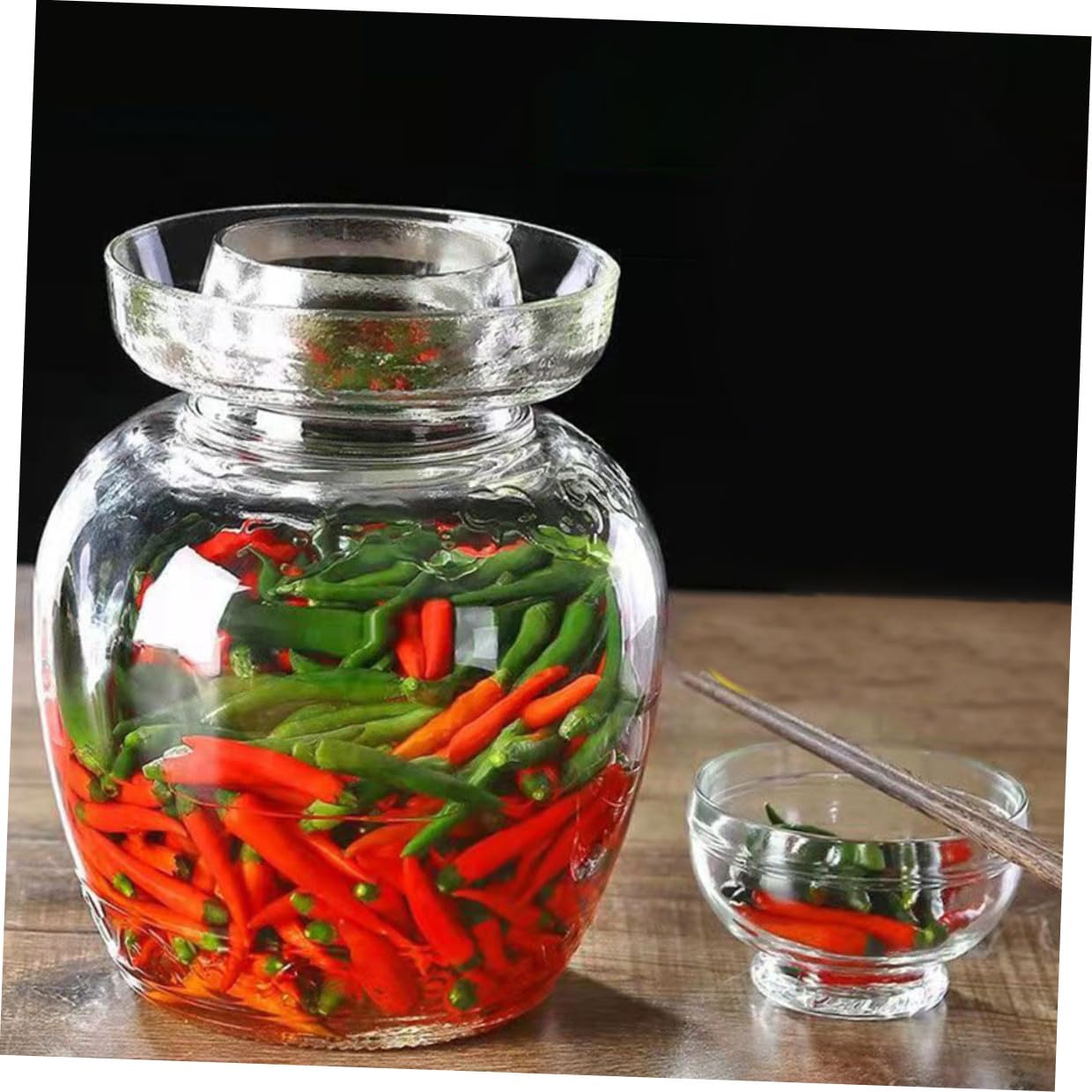 Uonlytech Barattolo per Fermentazione Alimentare in Vetro Spesso con Coperchio Sigillante Vaso per Sottaceti e Verdure Design Inciso Trasparente Capacità Uso Domestico e Conservazione