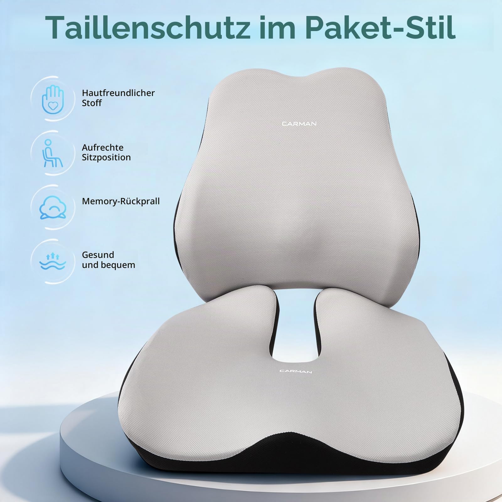 Sitzkissen und Rückenkissen, Orthopädisches Druckentlastungskissen für das Steißbein, Ergonomisches Steißbeinkissen, Memory Foam für Büro und Auto