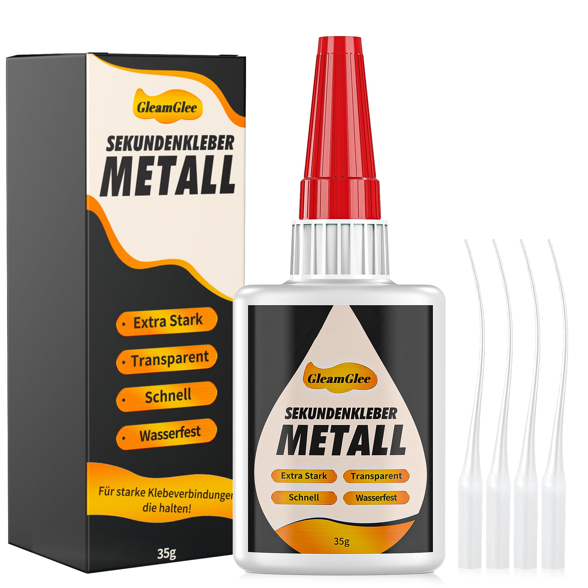 Sekundenkleber Metall extra stark 35g - Metallkleber wasserfest, hitzebeständig, schnelltrocknend, transparenter & Verschluss gegen Austrocknung - zum Verkleben von Metallen aller Art